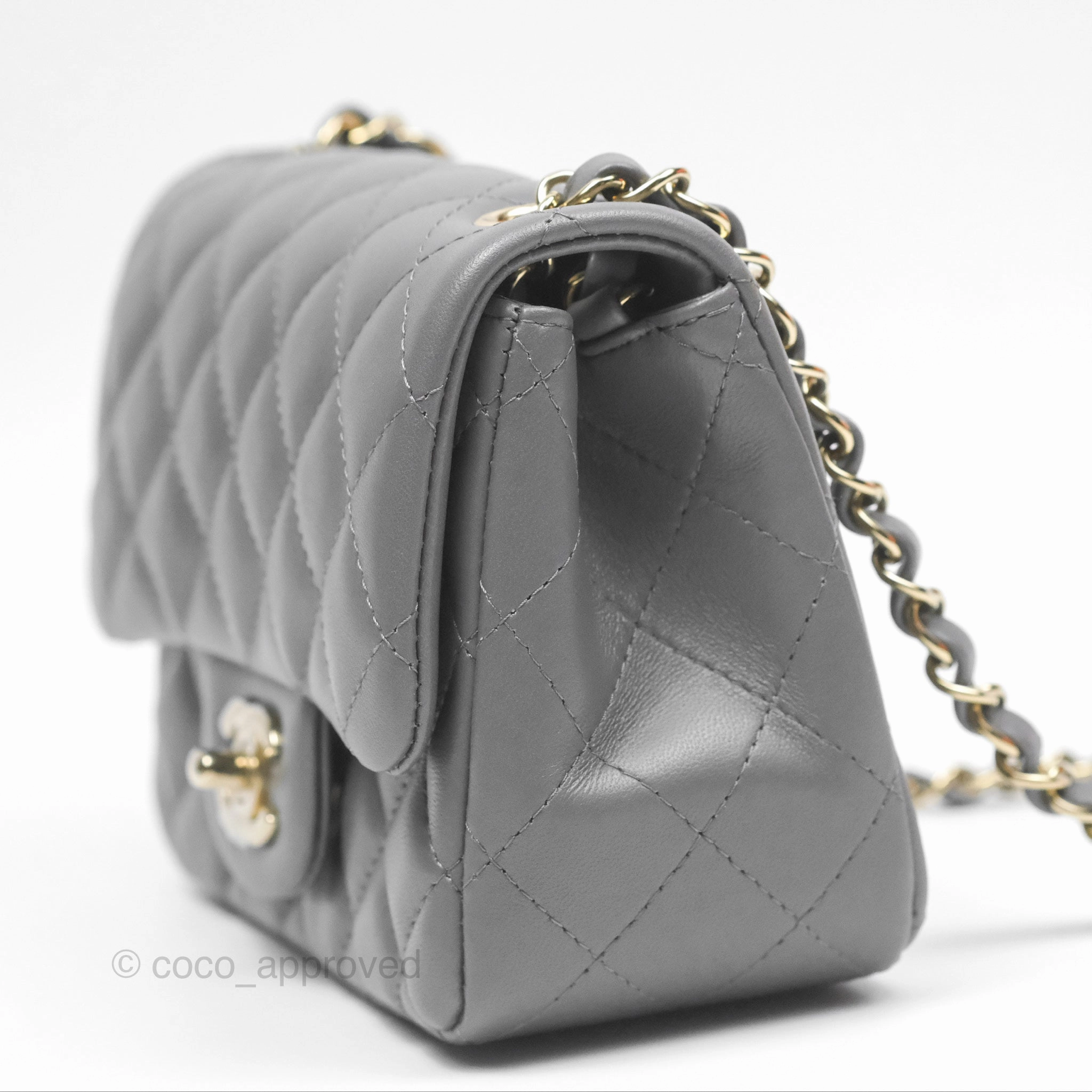 Chanel Mini Square Quilted Grey Lambskin Gold Hardware