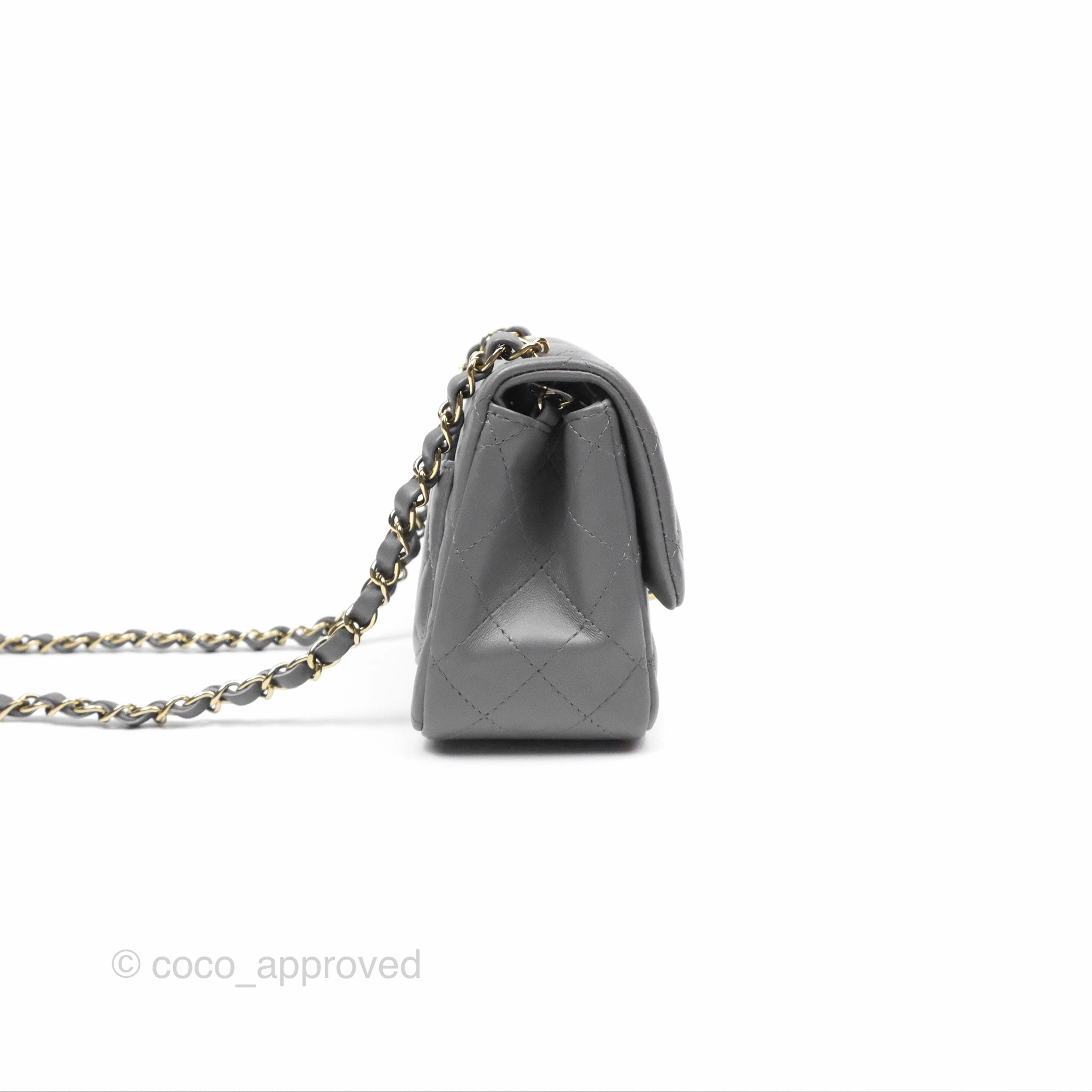 Chanel Mini Square Quilted Grey Lambskin Gold Hardware