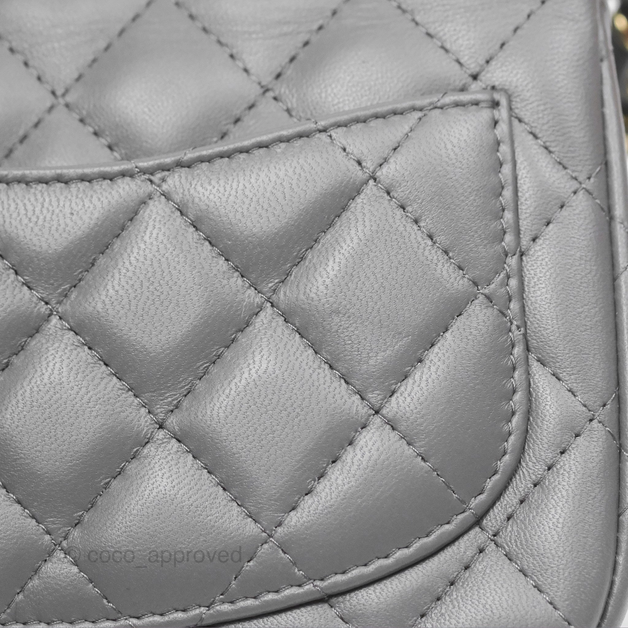 Chanel Mini Square Quilted Grey Lambskin Gold Hardware