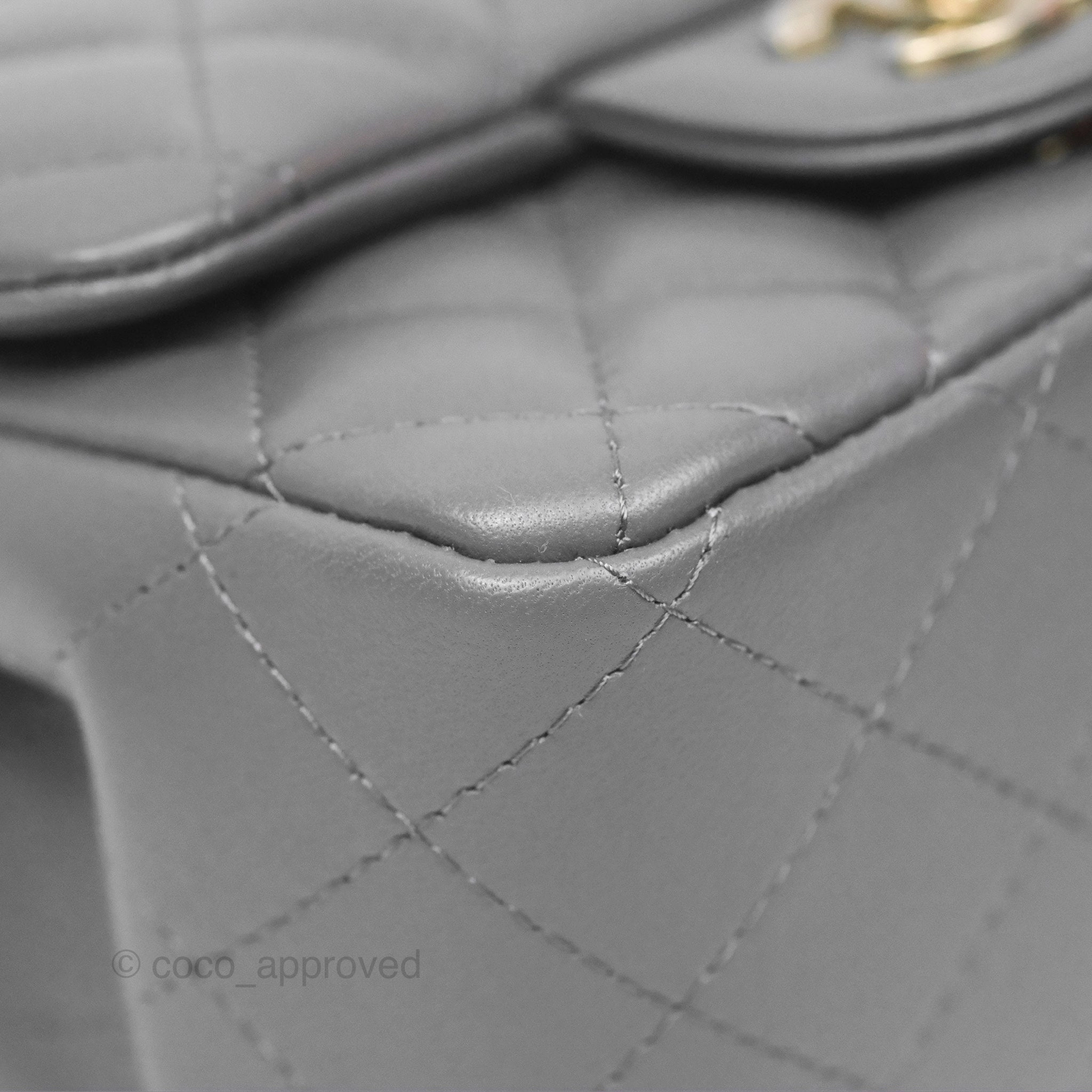 Chanel Mini Square Quilted Grey Lambskin Gold Hardware