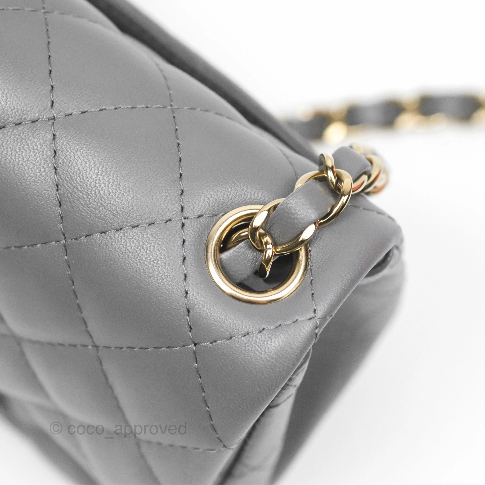 Chanel Mini Square Quilted Grey Lambskin Gold Hardware