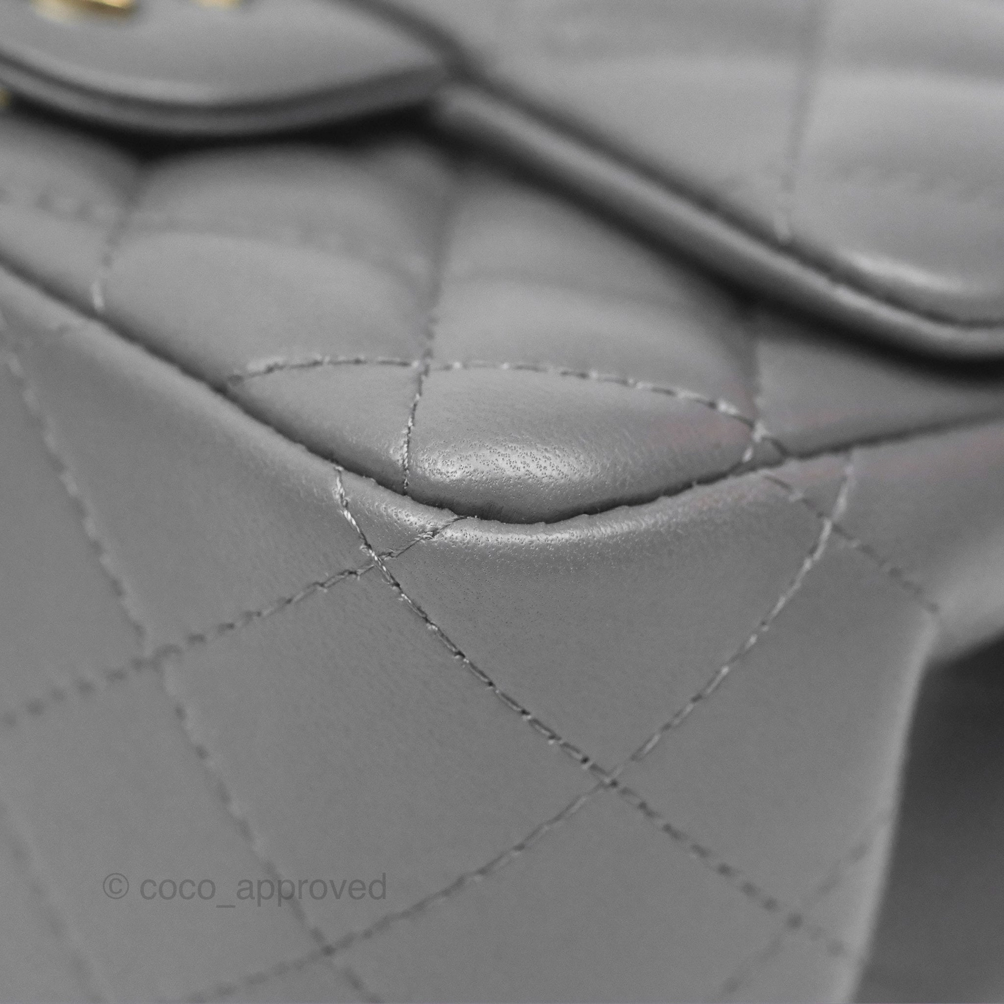 Chanel Mini Square Quilted Grey Lambskin Gold Hardware