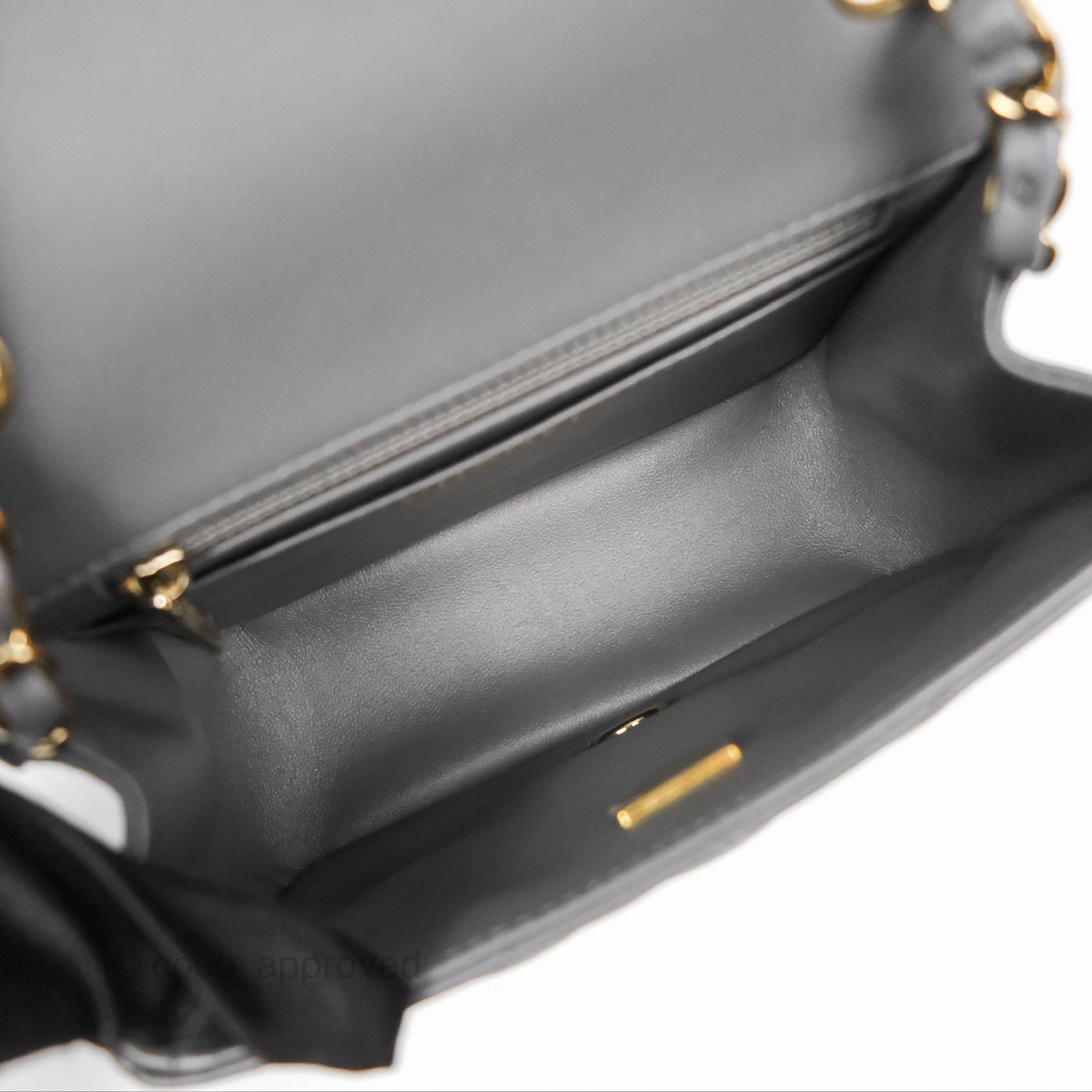 Chanel Mini Square Quilted Grey Lambskin Gold Hardware