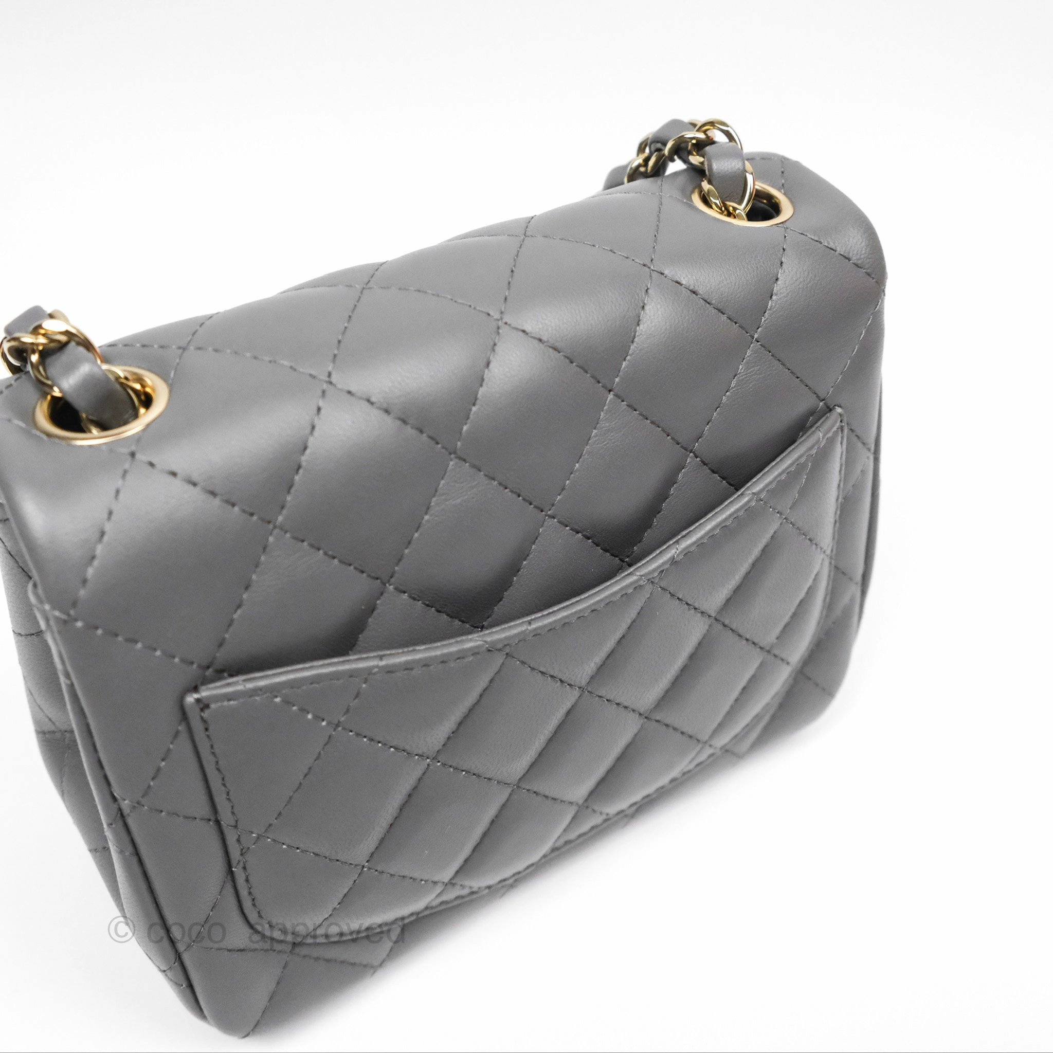 Chanel Mini Square Quilted Grey Lambskin Gold Hardware