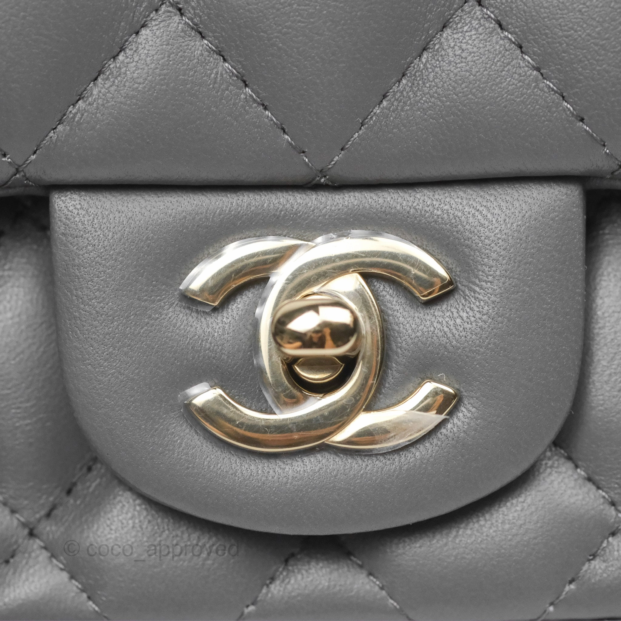Chanel Mini Square Quilted Grey Lambskin Gold Hardware