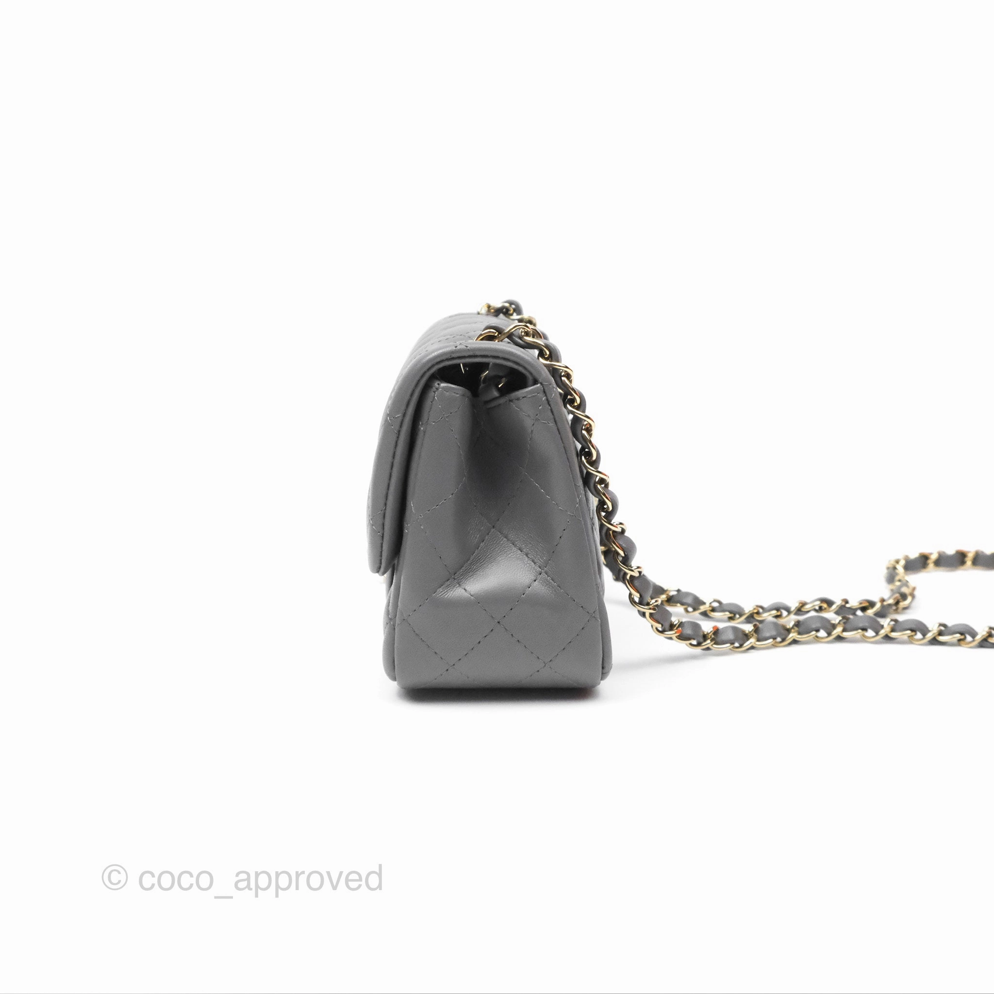 Chanel Mini Square Quilted Grey Lambskin Gold Hardware