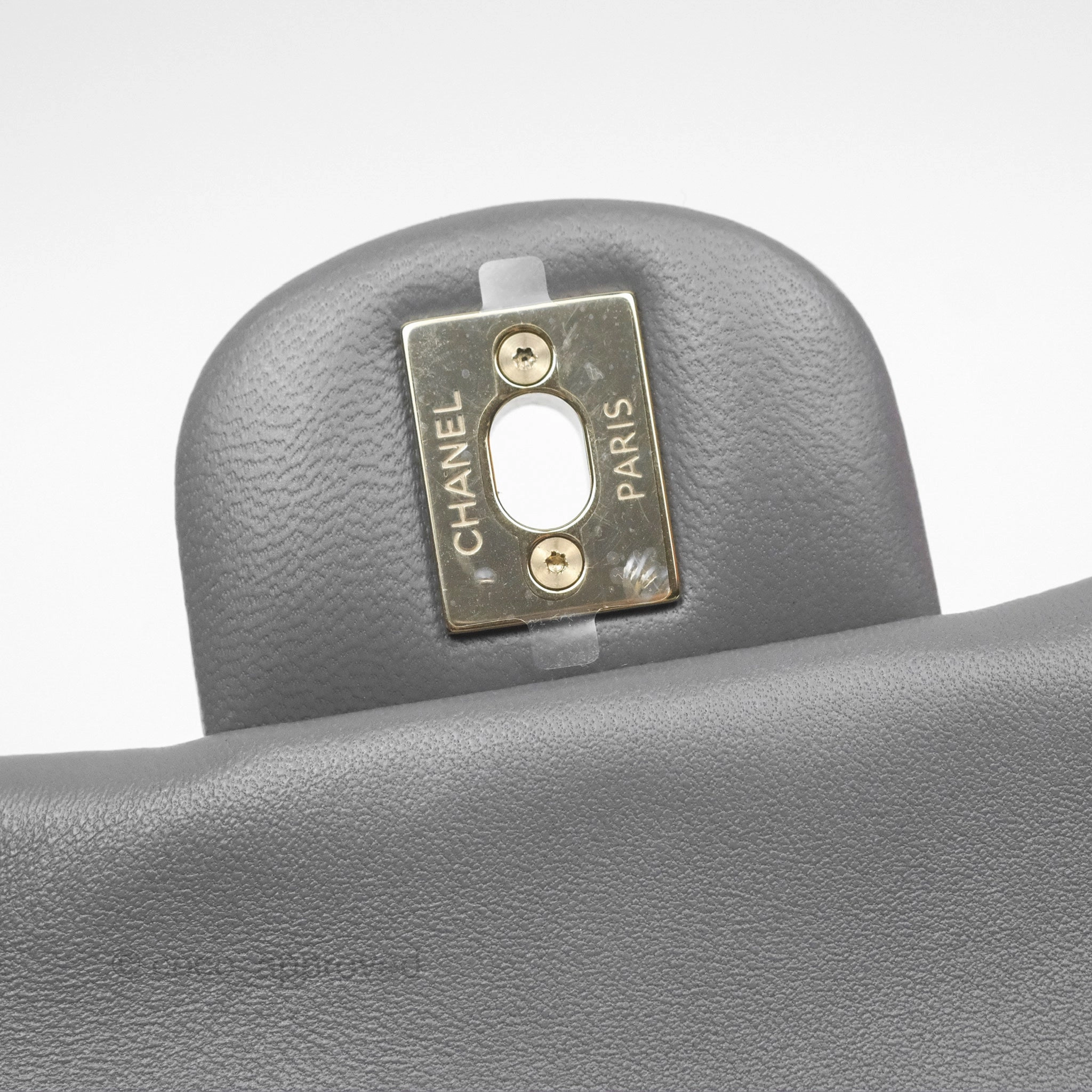 Chanel Mini Square Quilted Grey Lambskin Gold Hardware
