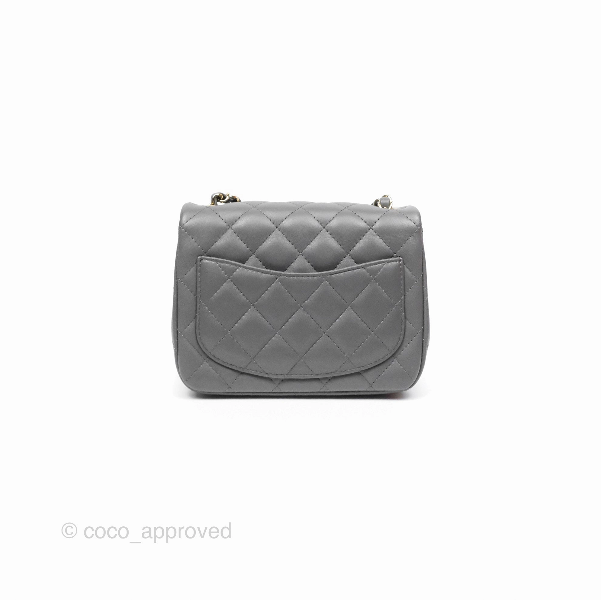 Chanel Mini Square Quilted Grey Lambskin Gold Hardware