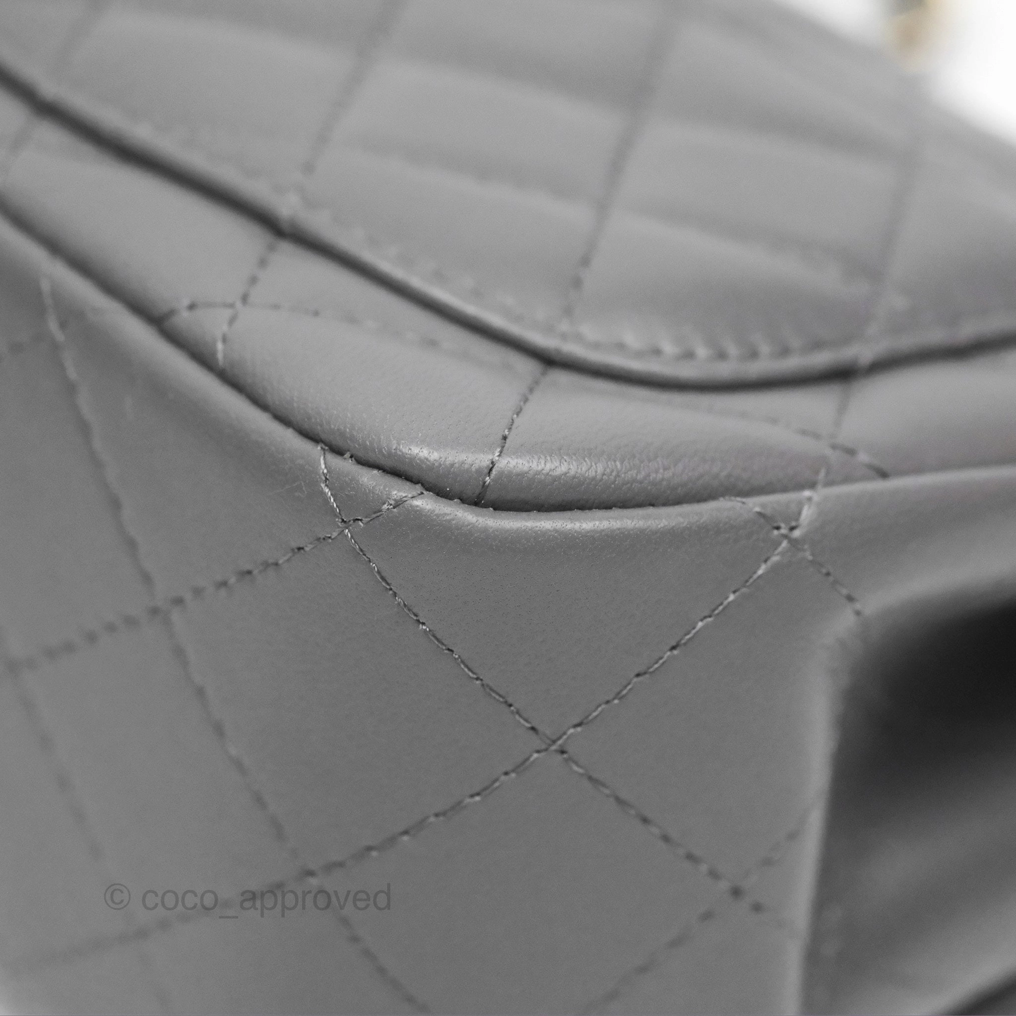 Chanel Mini Square Quilted Grey Lambskin Gold Hardware