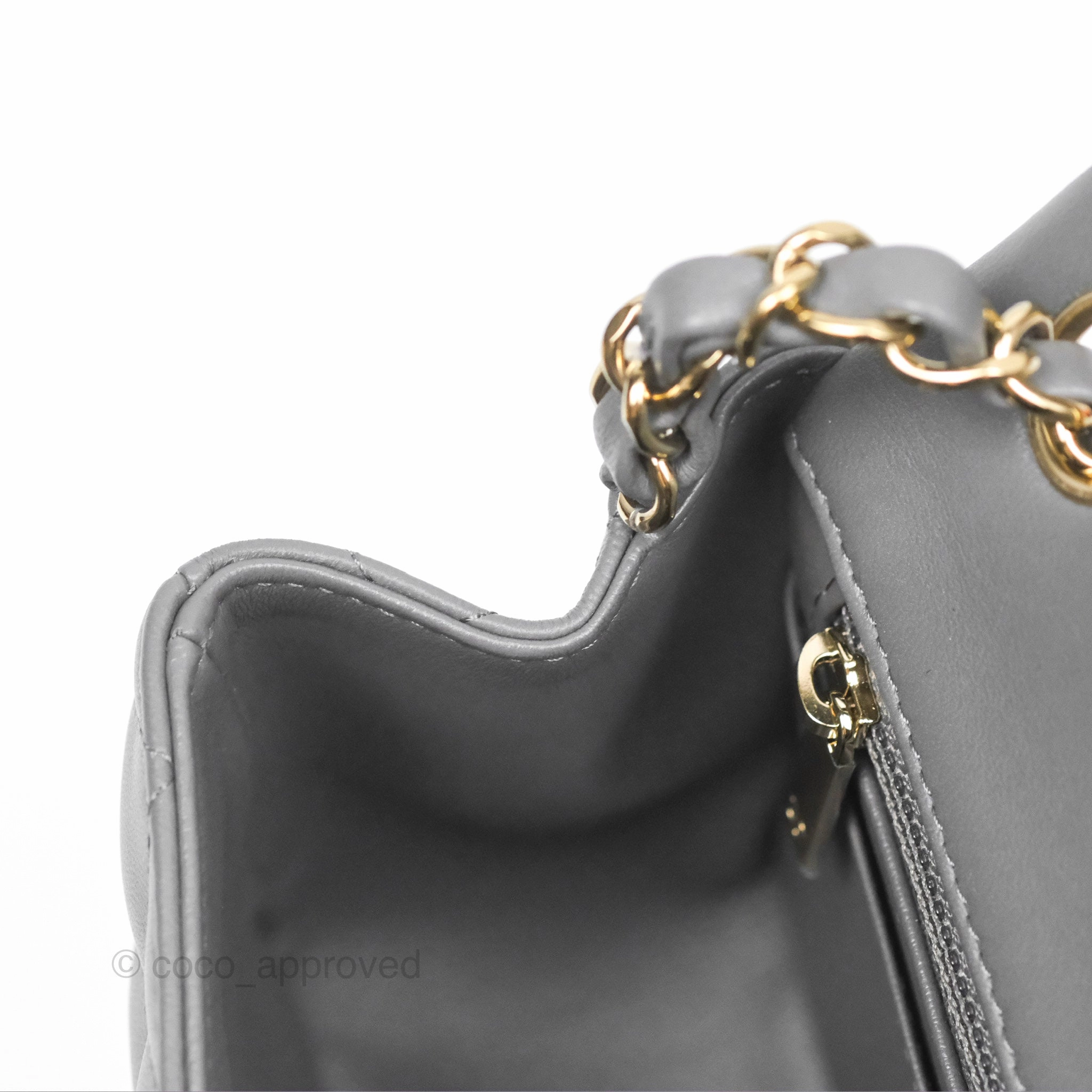 Chanel Mini Square Quilted Grey Lambskin Gold Hardware