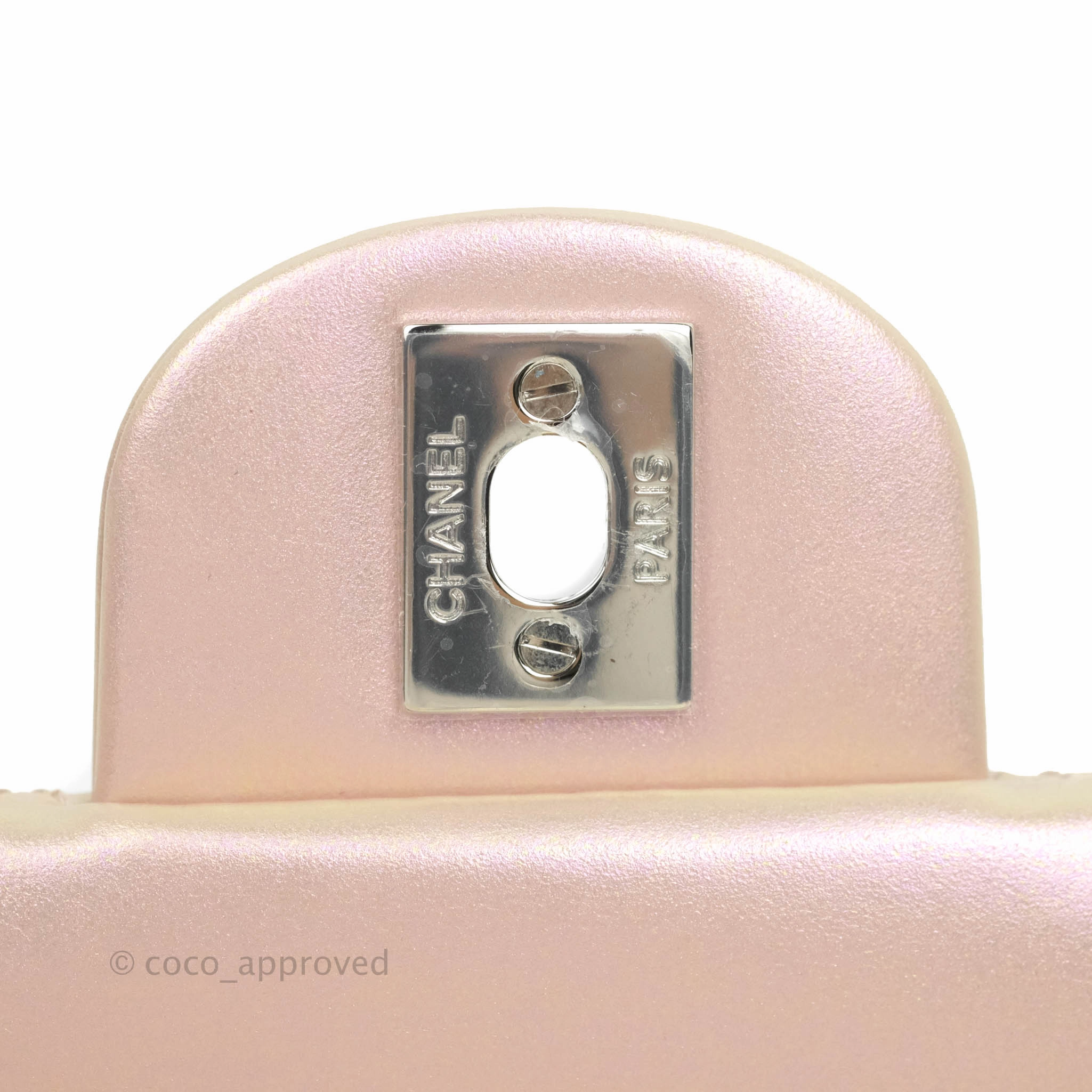 Chanel Mini Square Quilted Iridescent Pink Silver Hardware