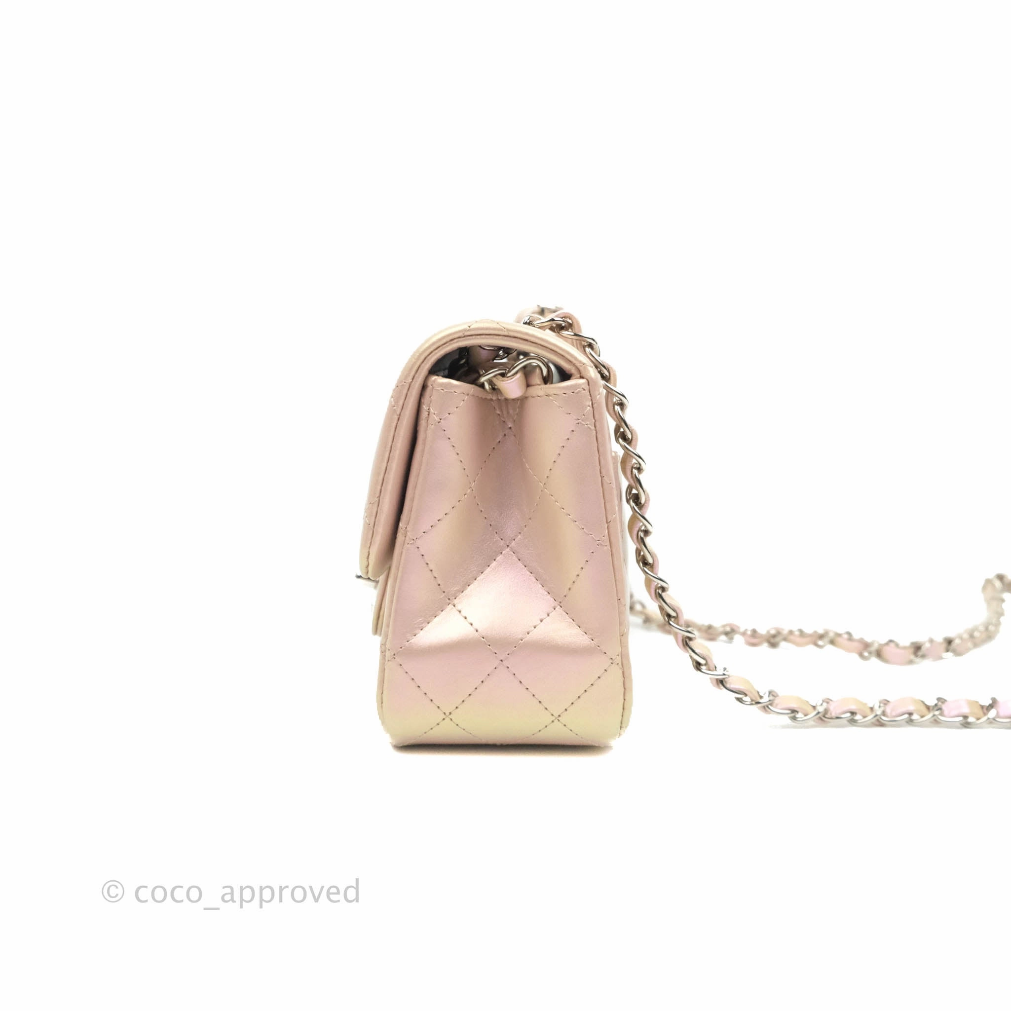 Chanel Mini Square Quilted Iridescent Pink Silver Hardware