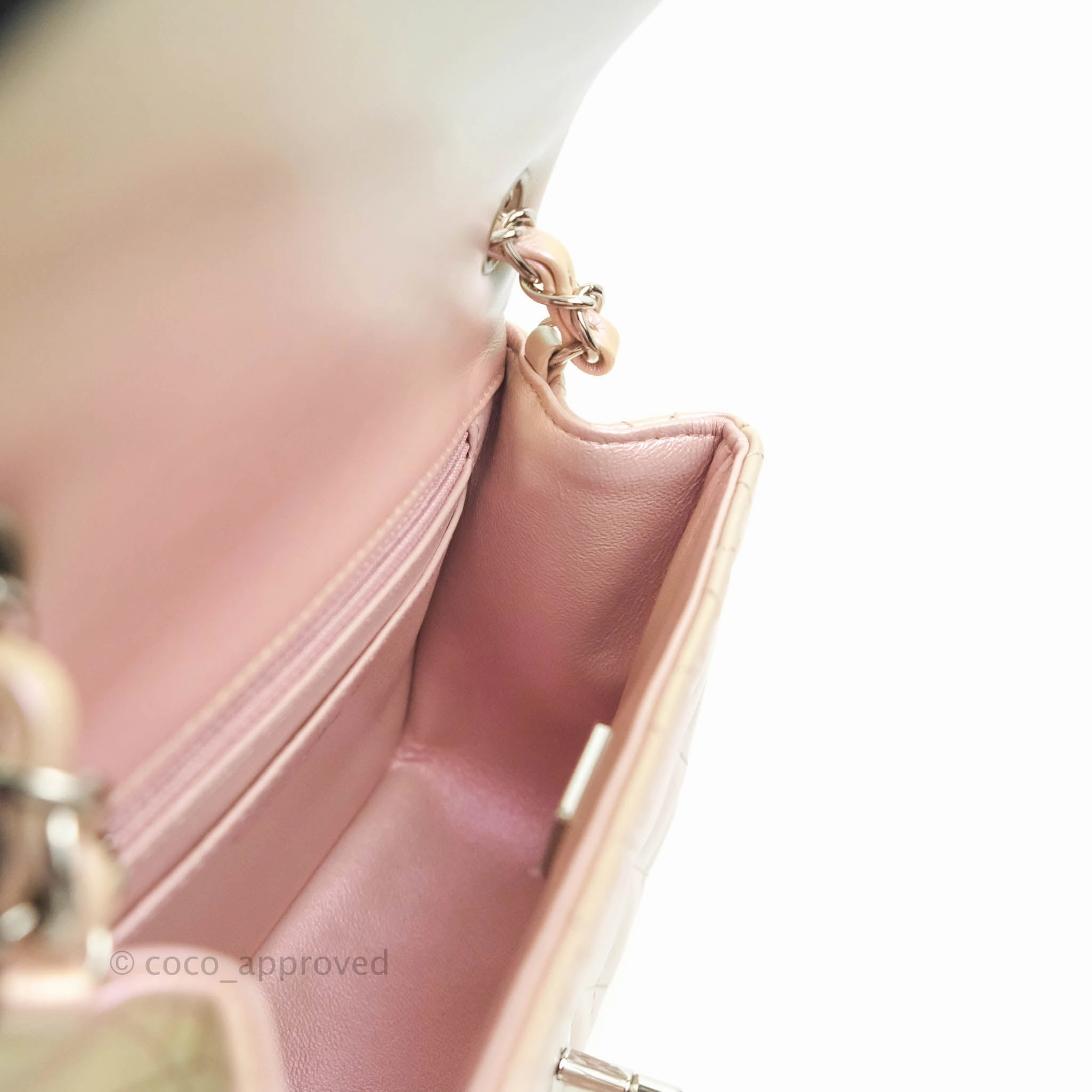 Chanel Mini Square Quilted Iridescent Pink Silver Hardware