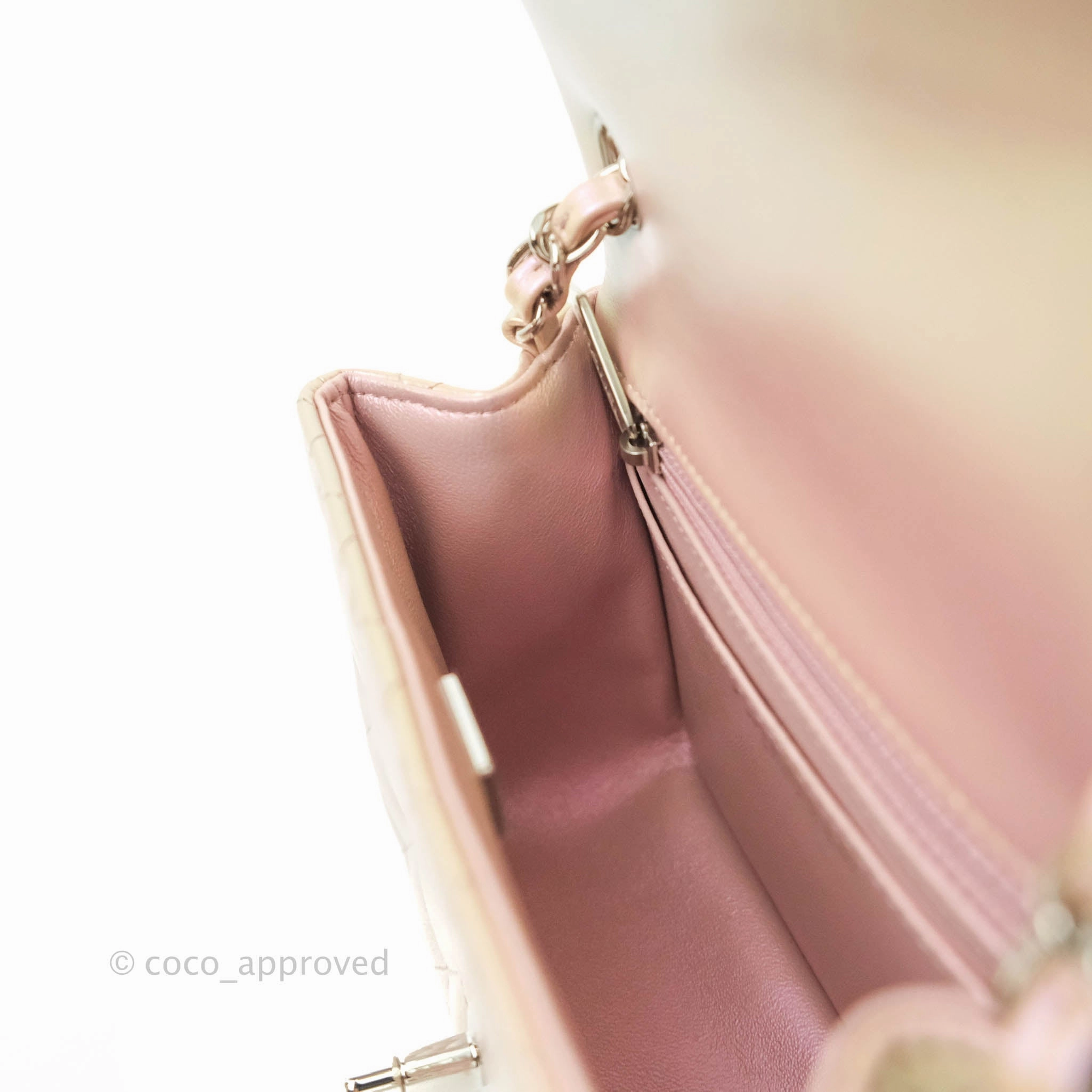 Chanel Mini Square Quilted Iridescent Pink Silver Hardware