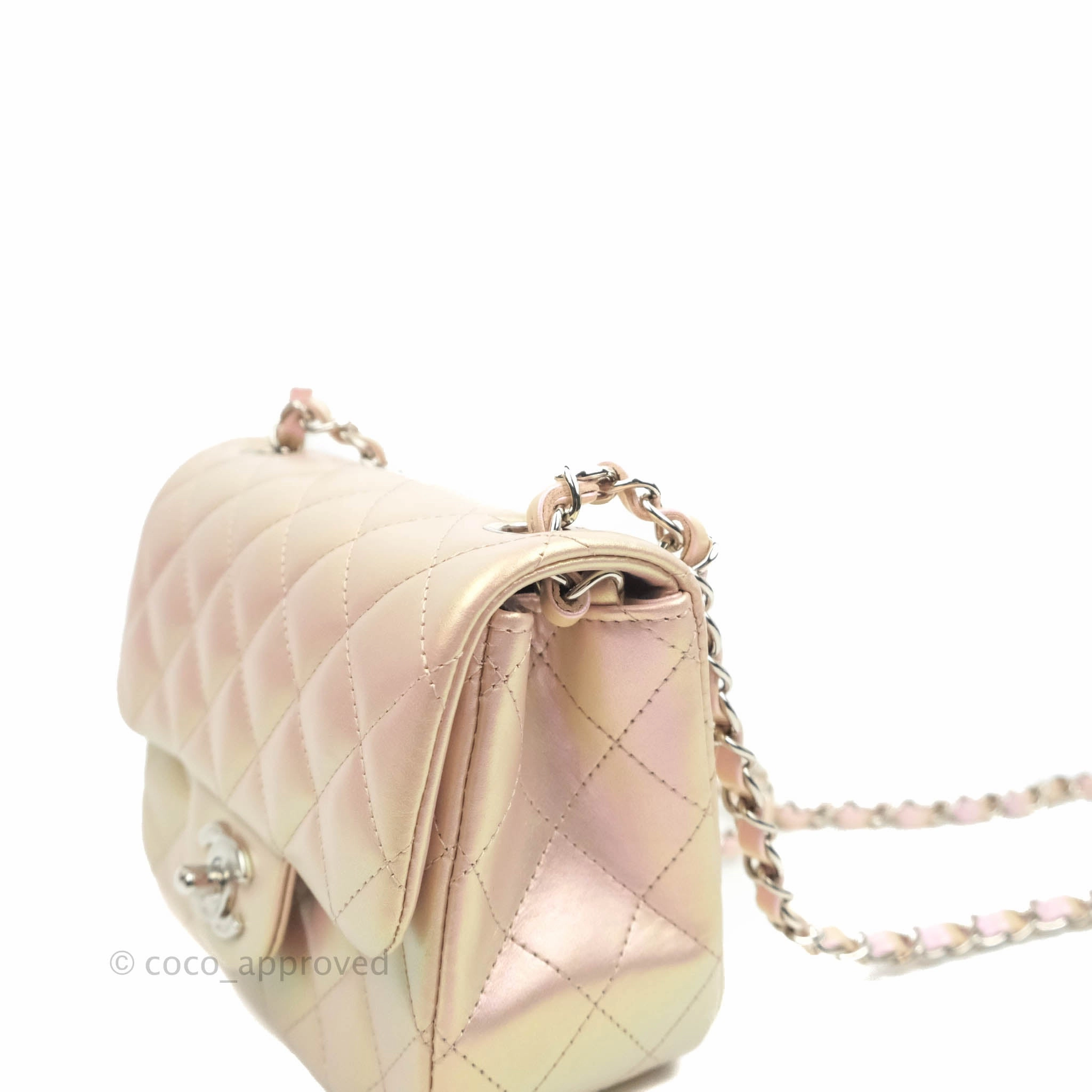 Chanel Mini Square Quilted Iridescent Pink Silver Hardware