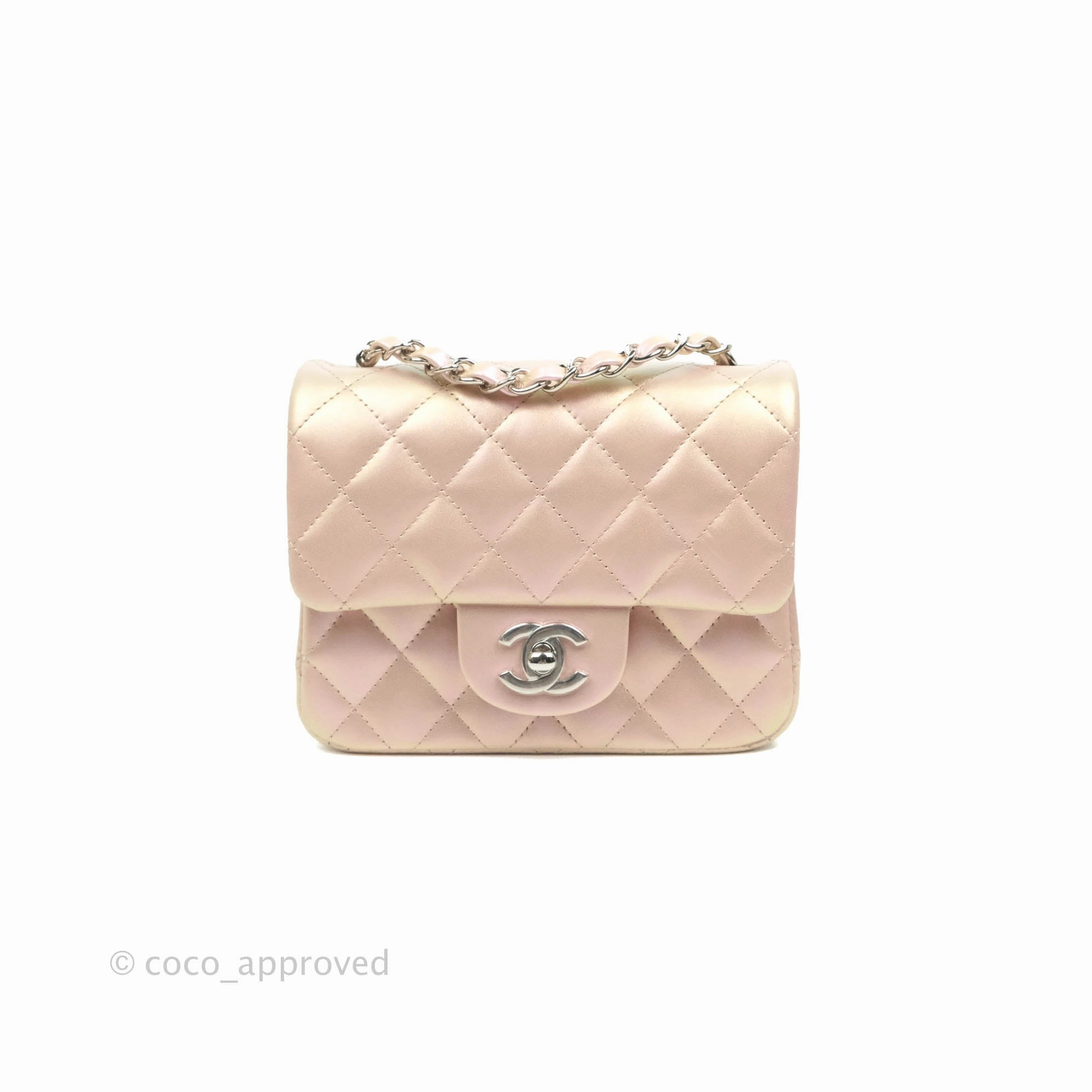 Chanel Mini Square Quilted Iridescent Pink Silver Hardware