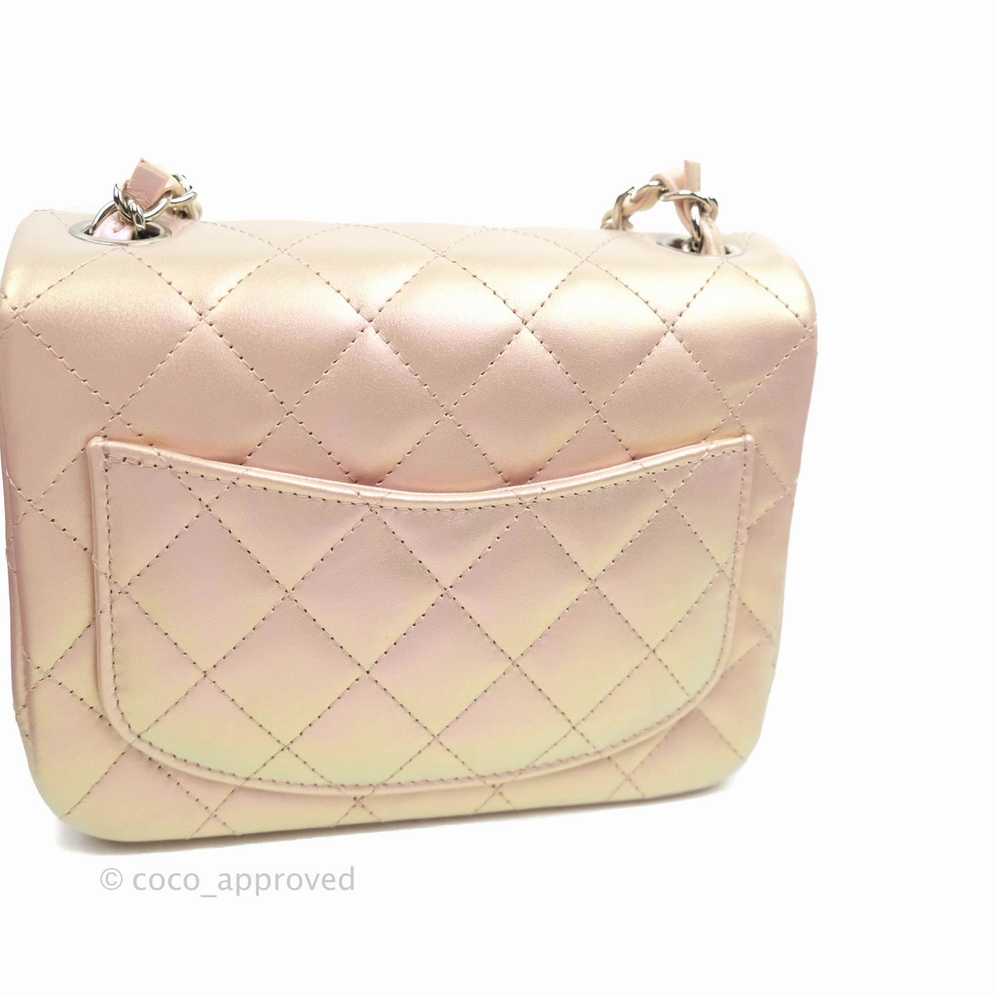 Chanel Mini Square Quilted Iridescent Pink Silver Hardware
