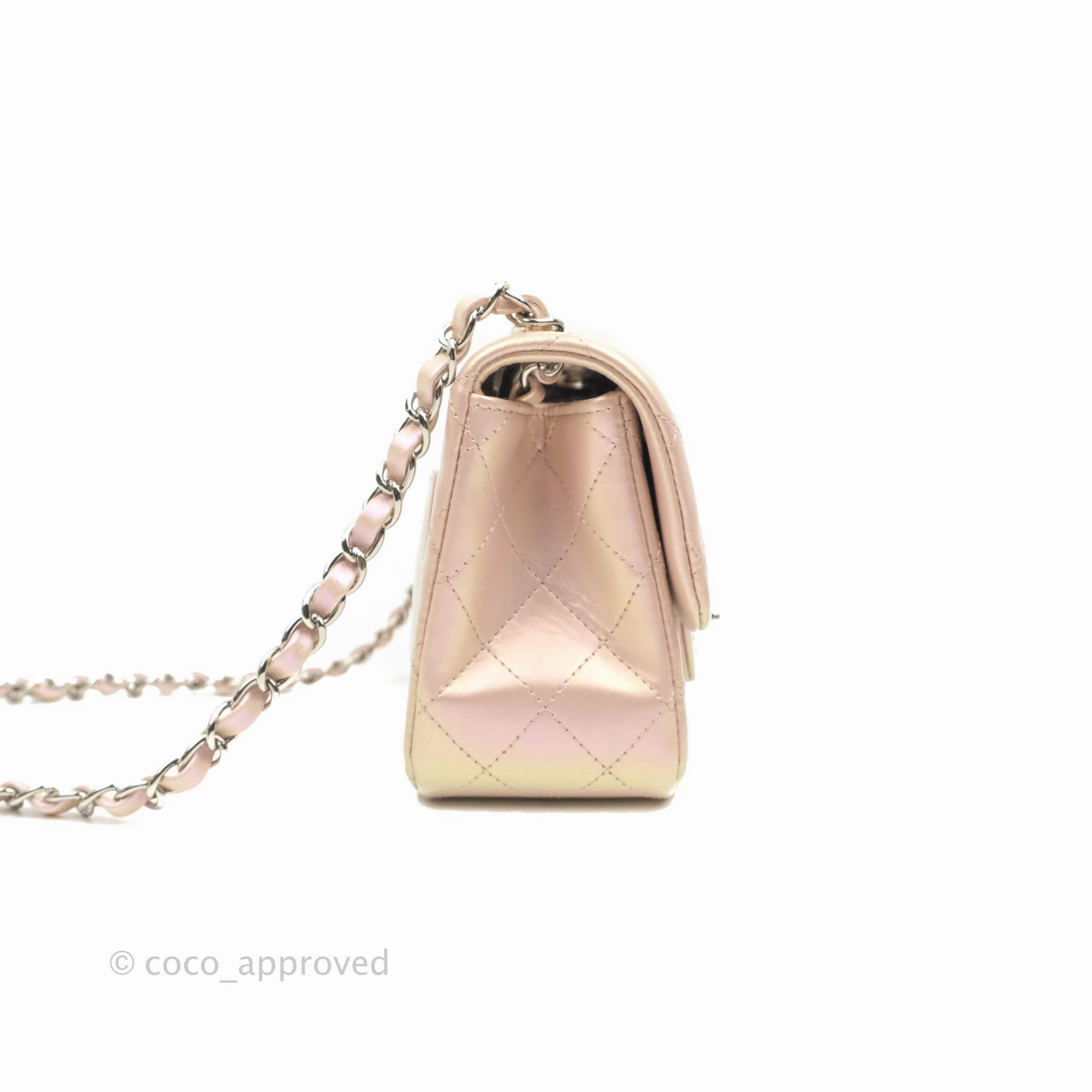 Chanel Mini Square Quilted Iridescent Pink Silver Hardware