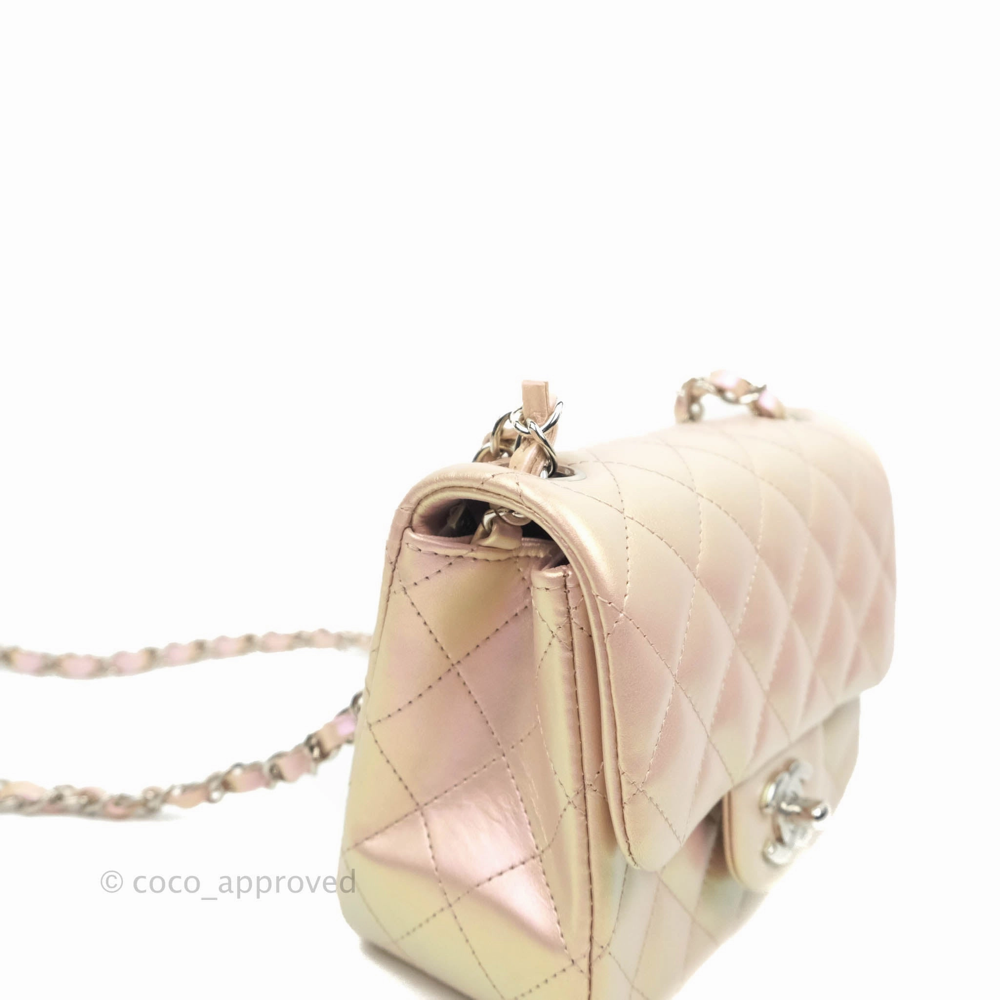 Chanel Mini Square Quilted Iridescent Pink Silver Hardware