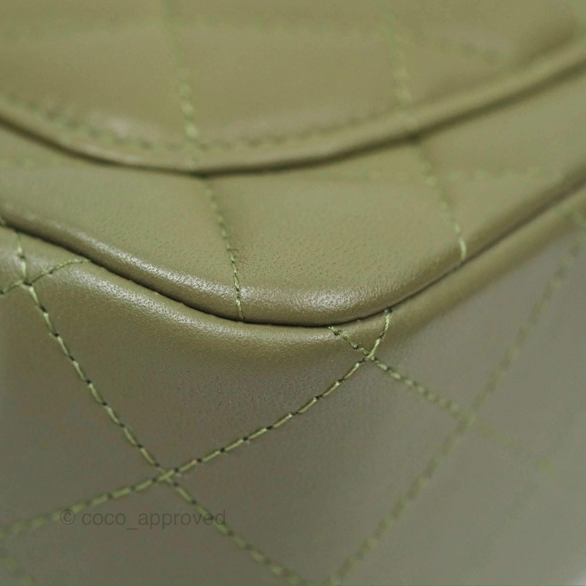 Chanel Mini Square Quilted Olive Green Lambskin Silver Hardware