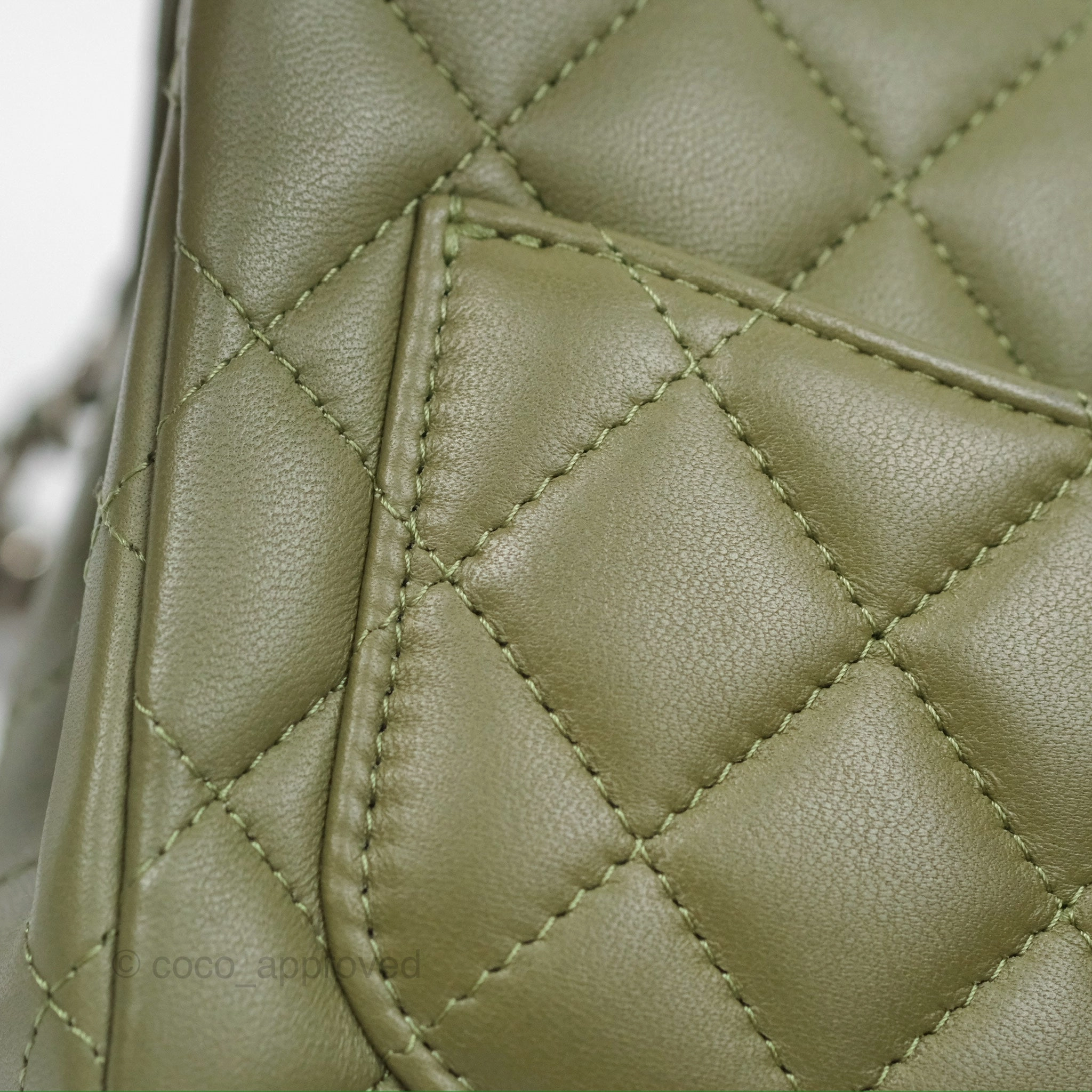 Chanel Mini Square Quilted Olive Green Lambskin Silver Hardware