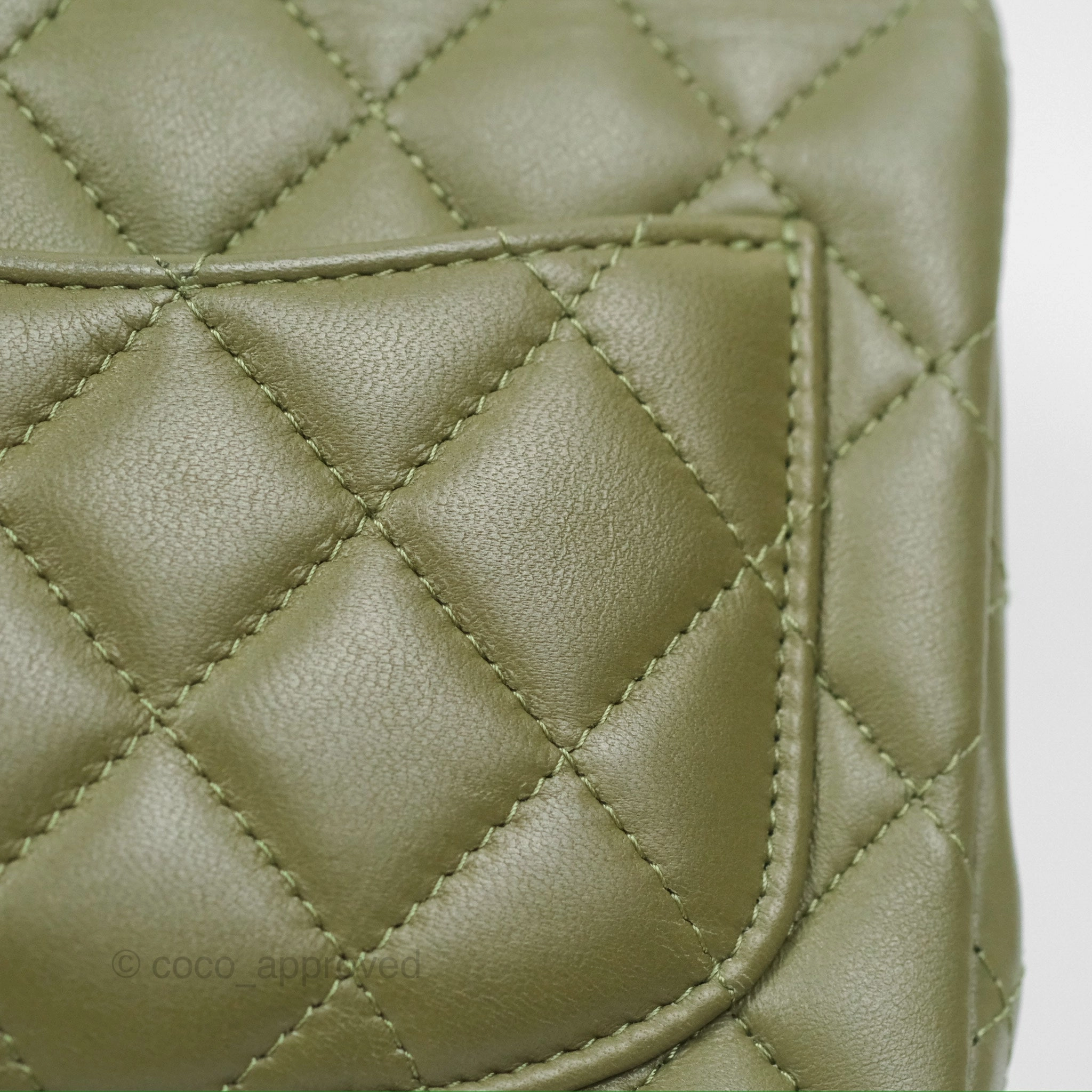 Chanel Mini Square Quilted Olive Green Lambskin Silver Hardware
