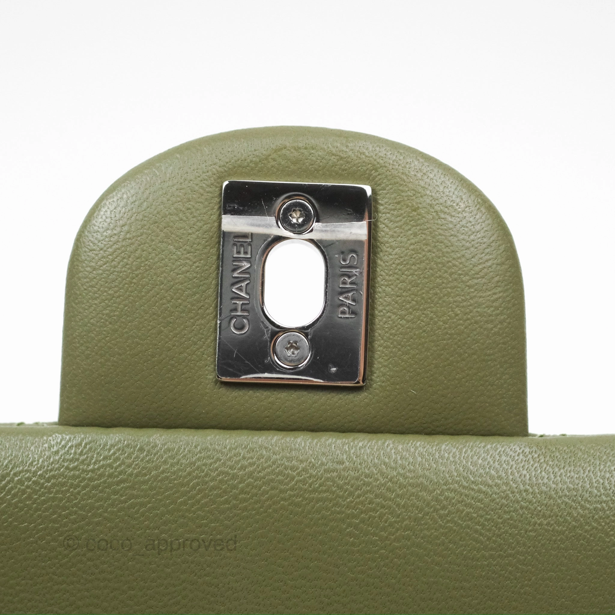 Chanel Mini Square Quilted Olive Green Lambskin Silver Hardware