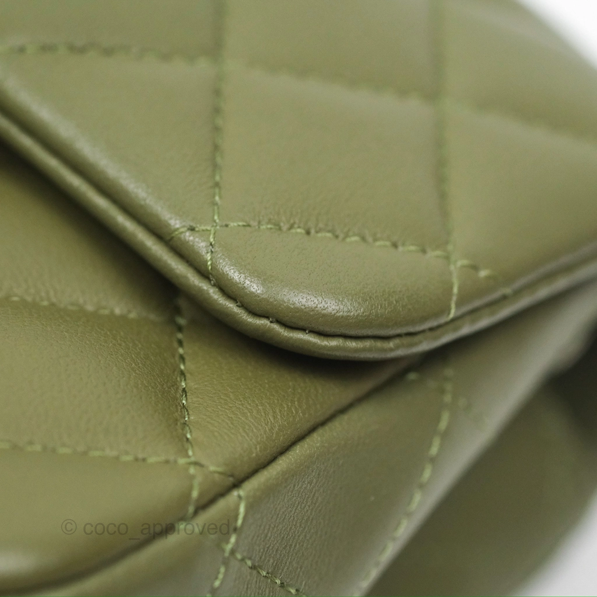 Chanel Mini Square Quilted Olive Green Lambskin Silver Hardware