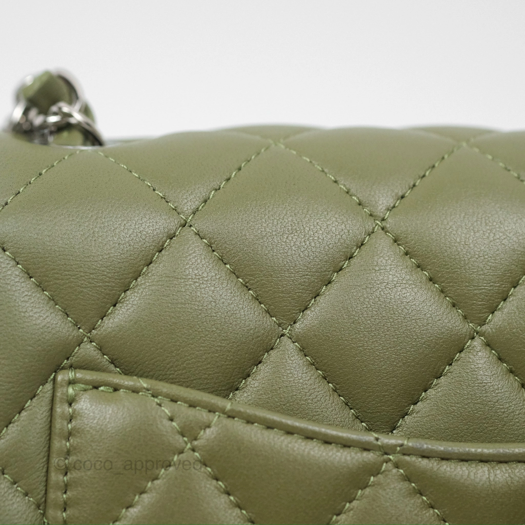 Chanel Mini Square Quilted Olive Green Lambskin Silver Hardware