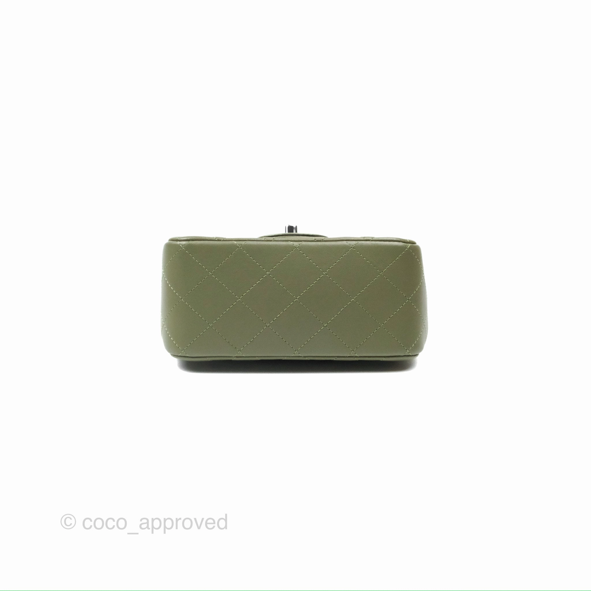 Chanel Mini Square Quilted Olive Green Lambskin Silver Hardware