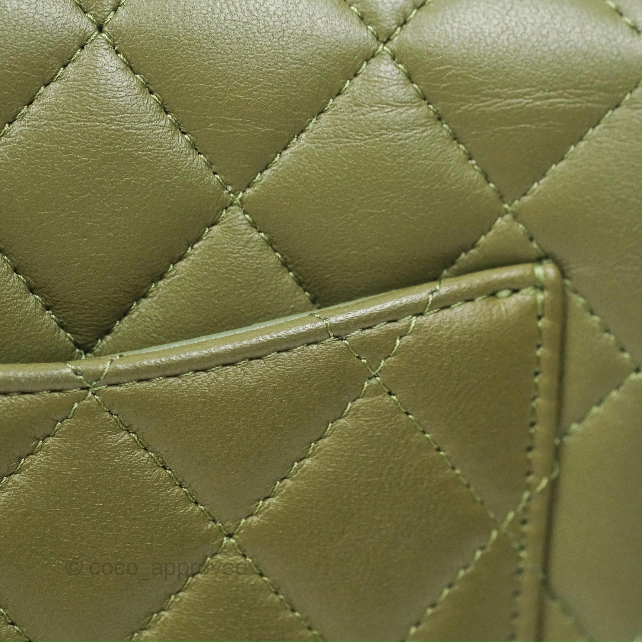 Chanel Mini Square Quilted Olive Green Lambskin Silver Hardware