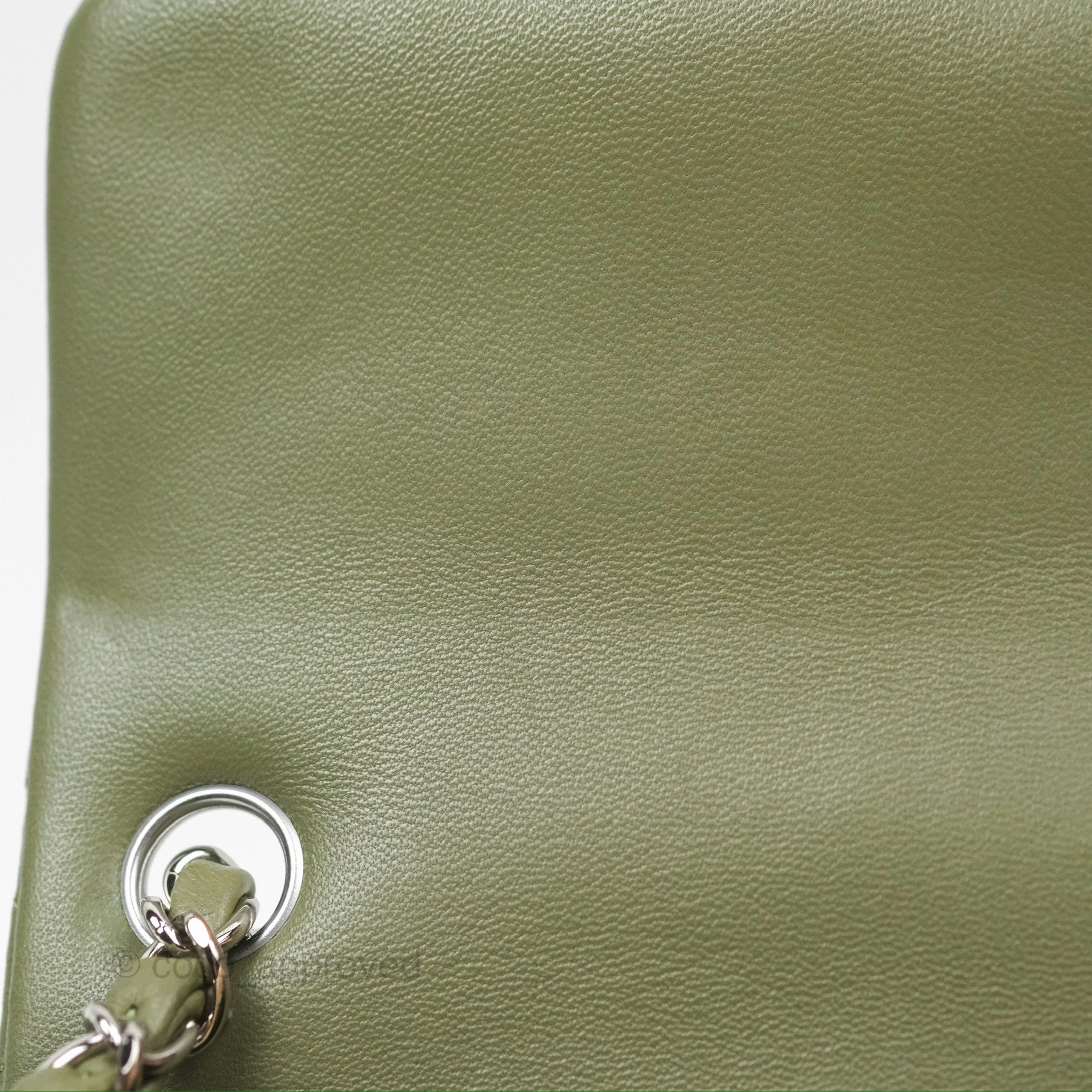 Chanel Mini Square Quilted Olive Green Lambskin Silver Hardware