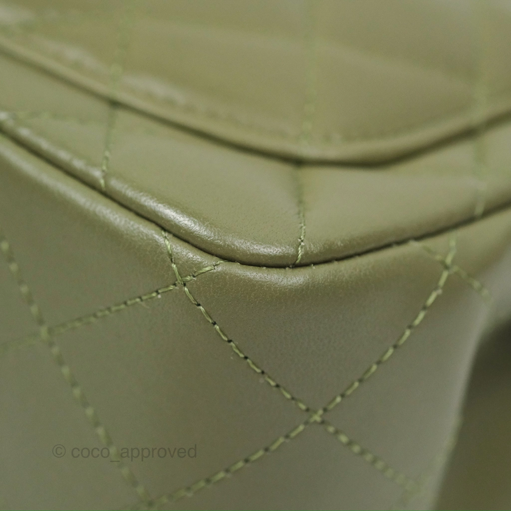 Chanel Mini Square Quilted Olive Green Lambskin Silver Hardware
