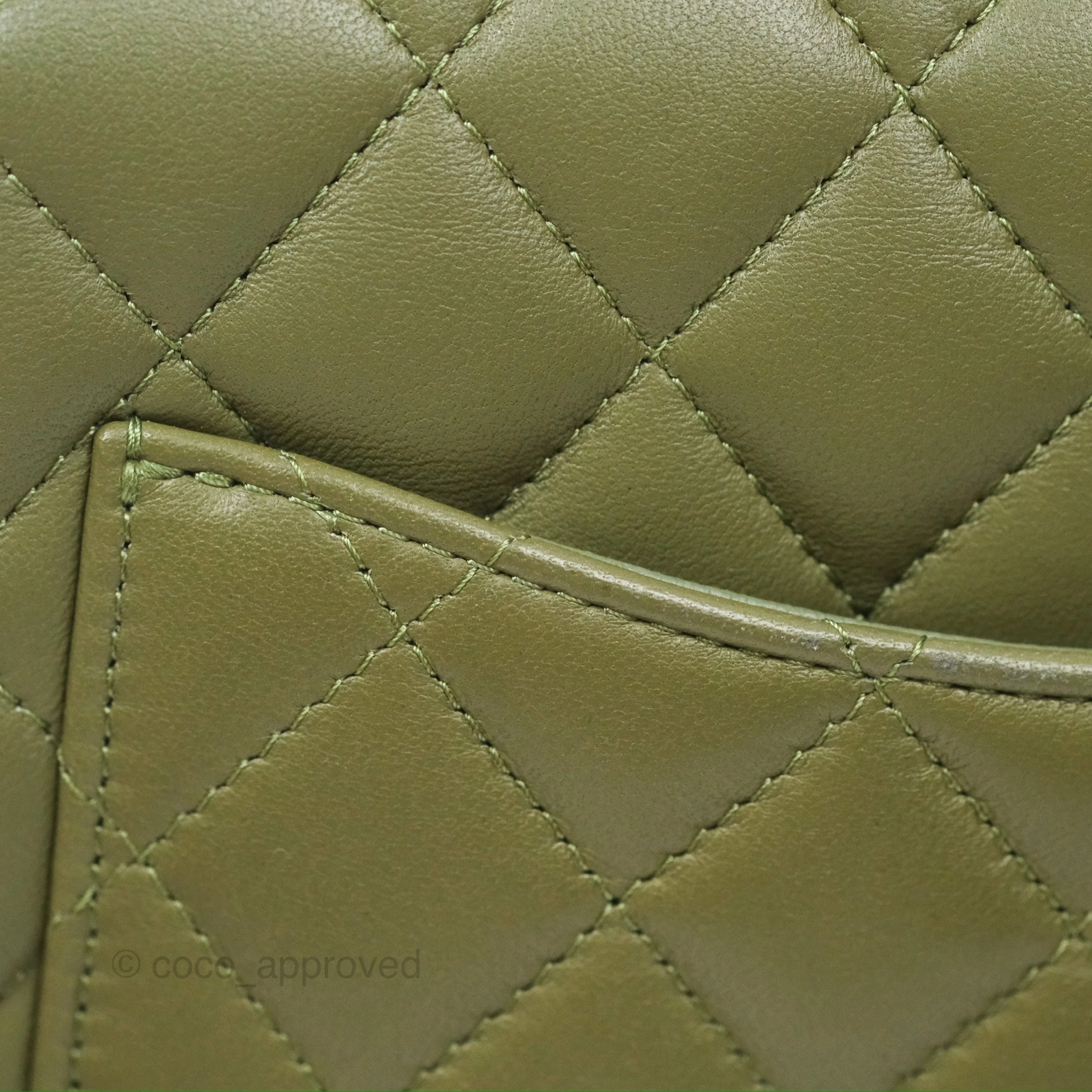 Chanel Mini Square Quilted Olive Green Lambskin Silver Hardware
