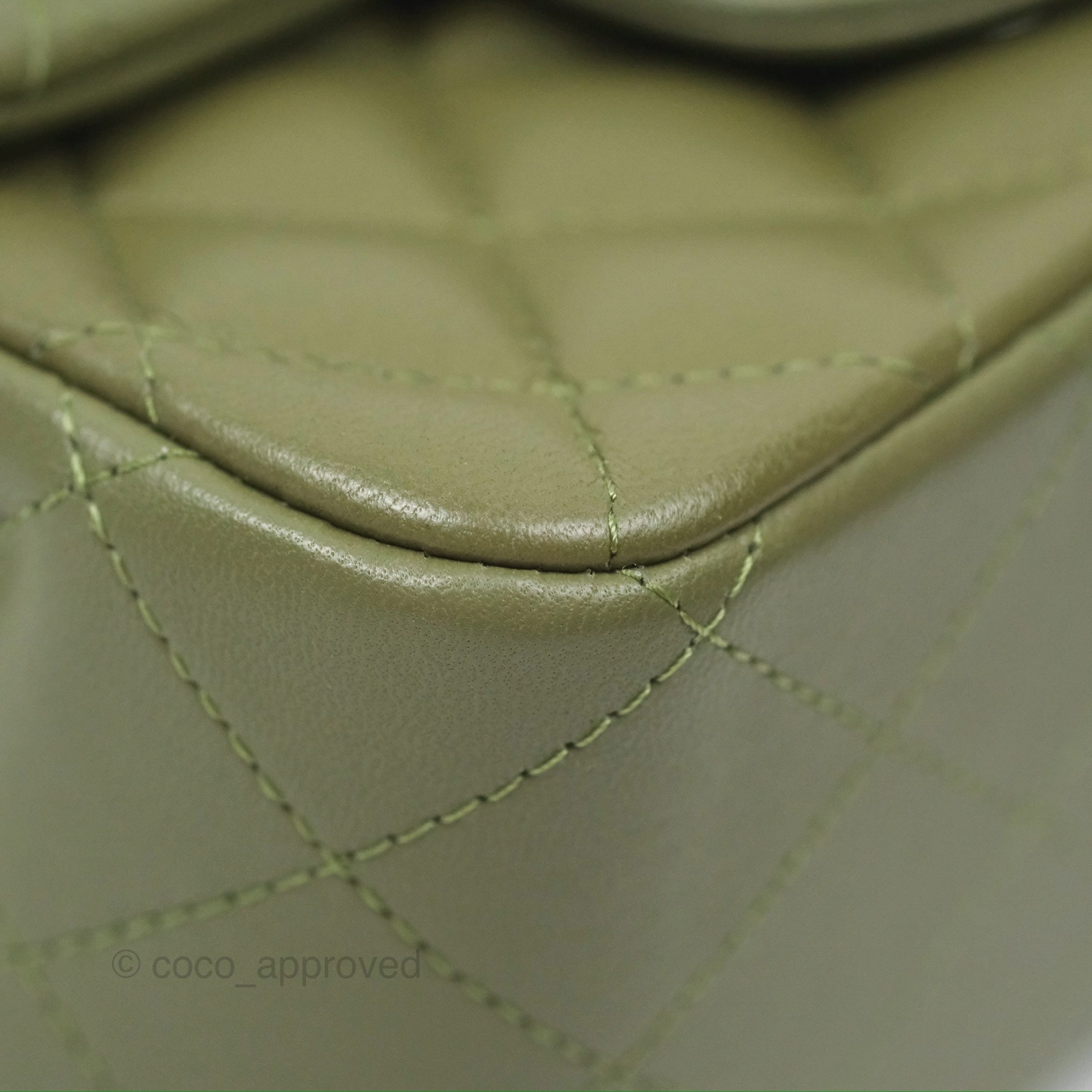 Chanel Mini Square Quilted Olive Green Lambskin Silver Hardware