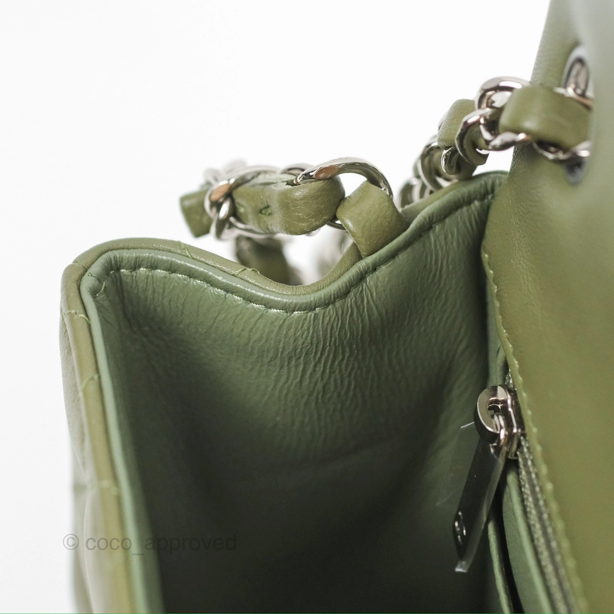 Chanel Mini Square Quilted Olive Green Lambskin Silver Hardware