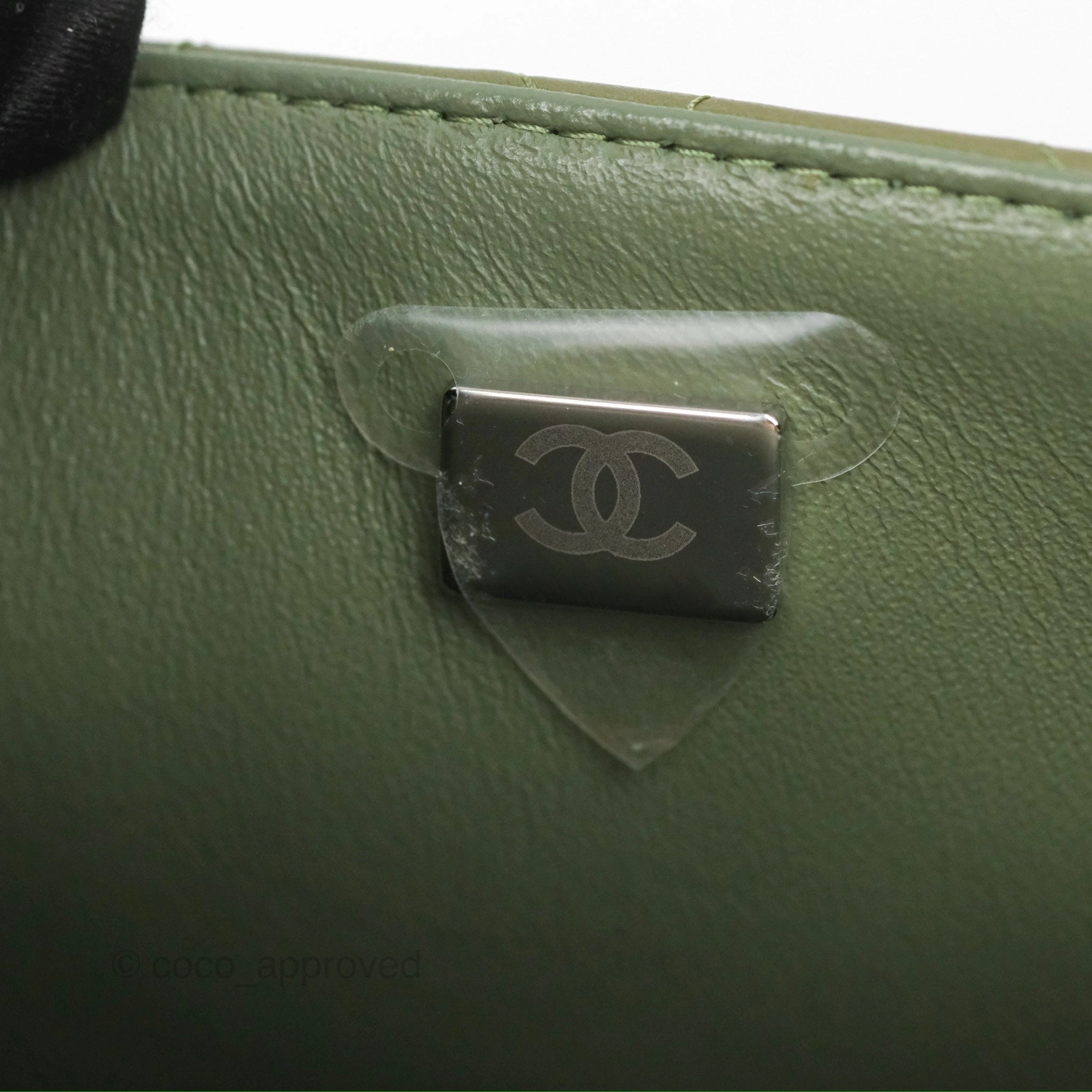 Chanel Mini Square Quilted Olive Green Lambskin Silver Hardware