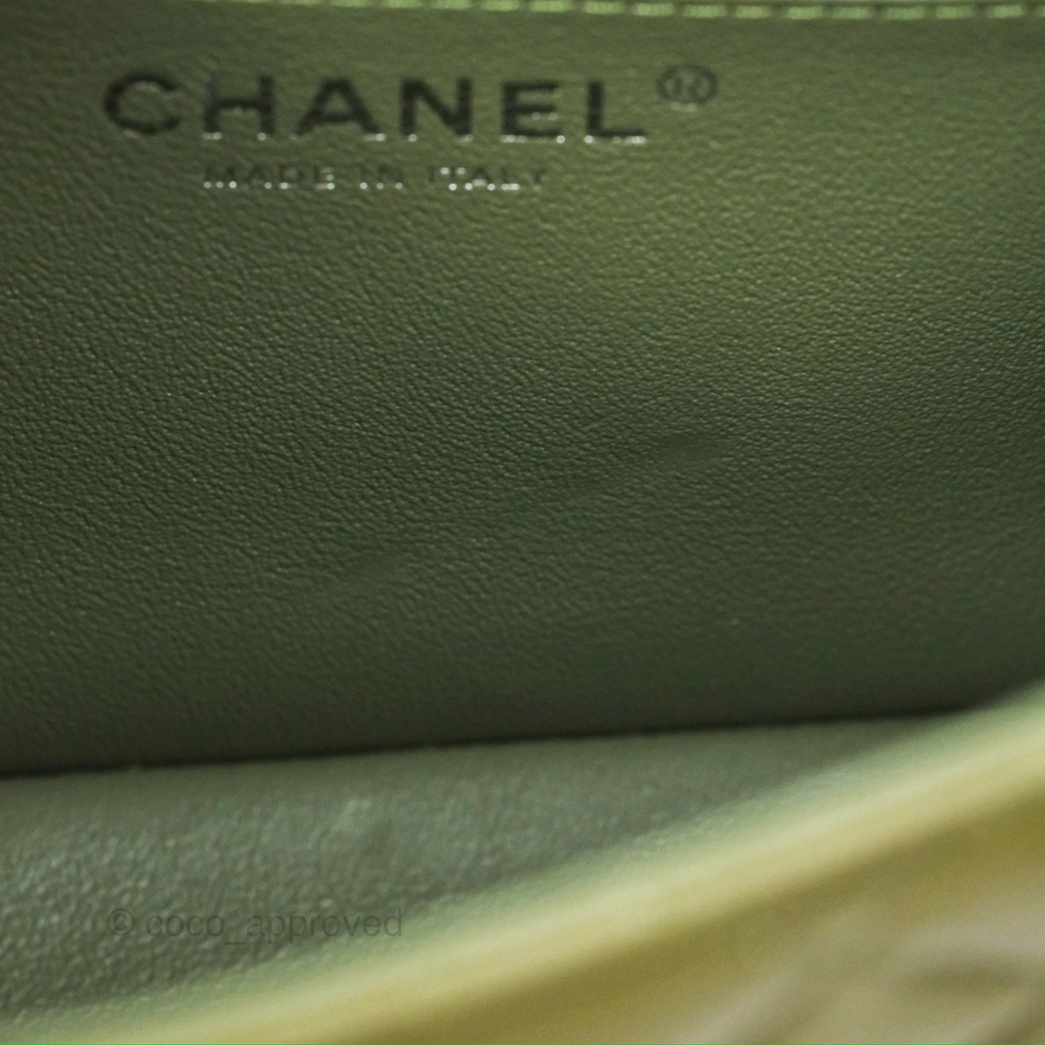 Chanel Mini Square Quilted Olive Green Lambskin Silver Hardware