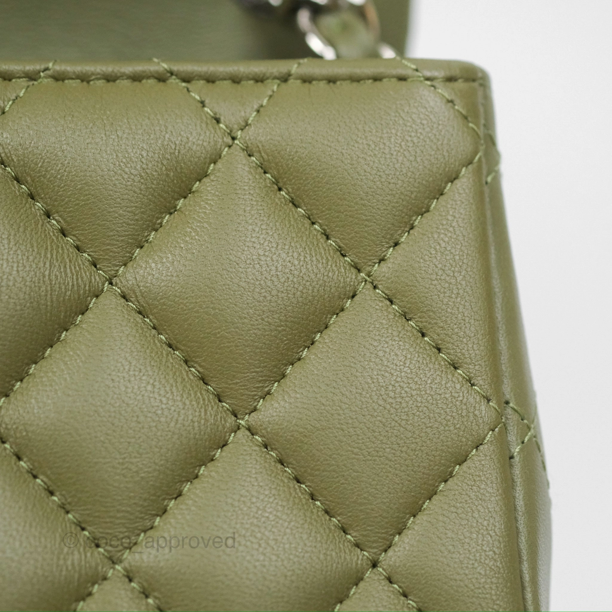 Chanel Mini Square Quilted Olive Green Lambskin Silver Hardware