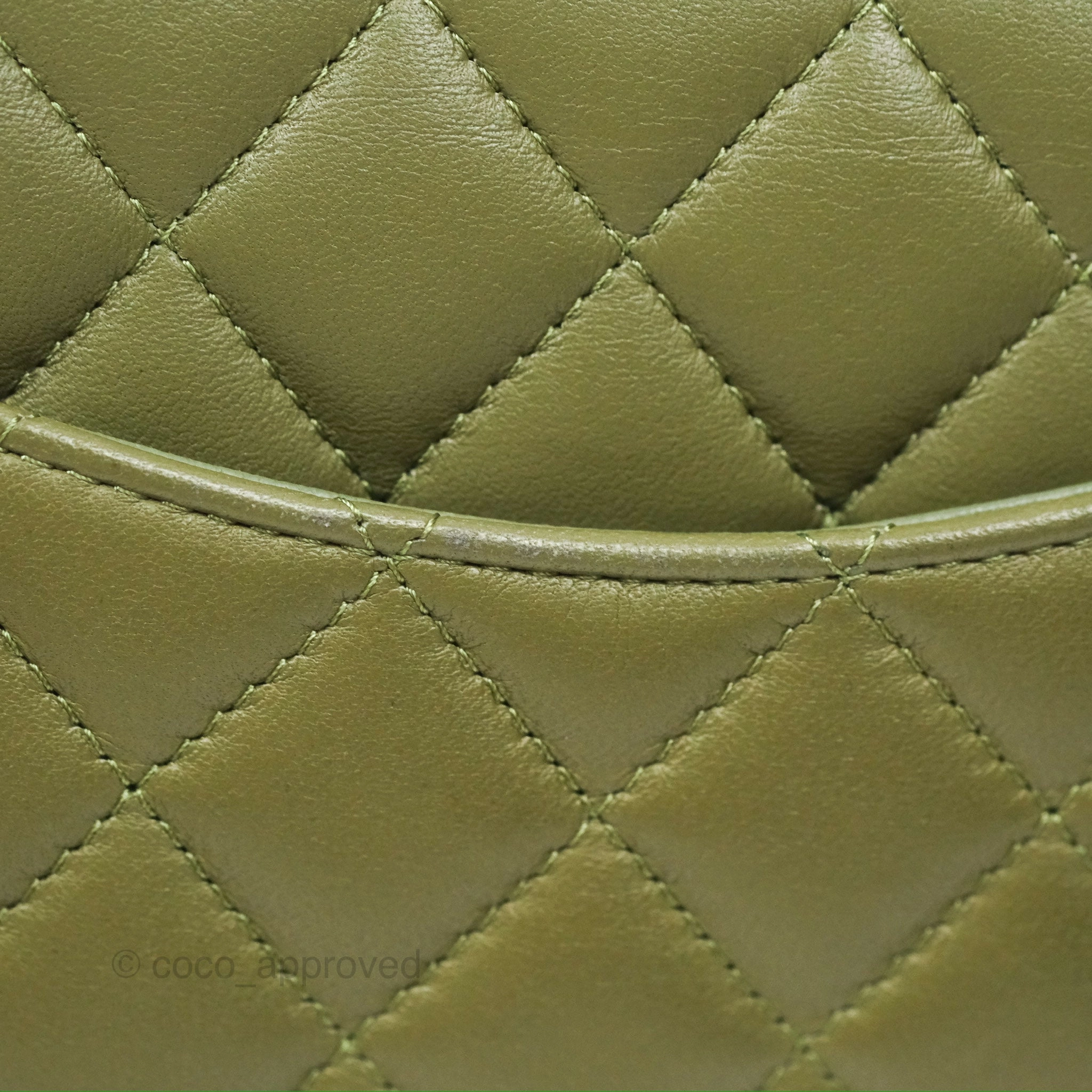 Chanel Mini Square Quilted Olive Green Lambskin Silver Hardware