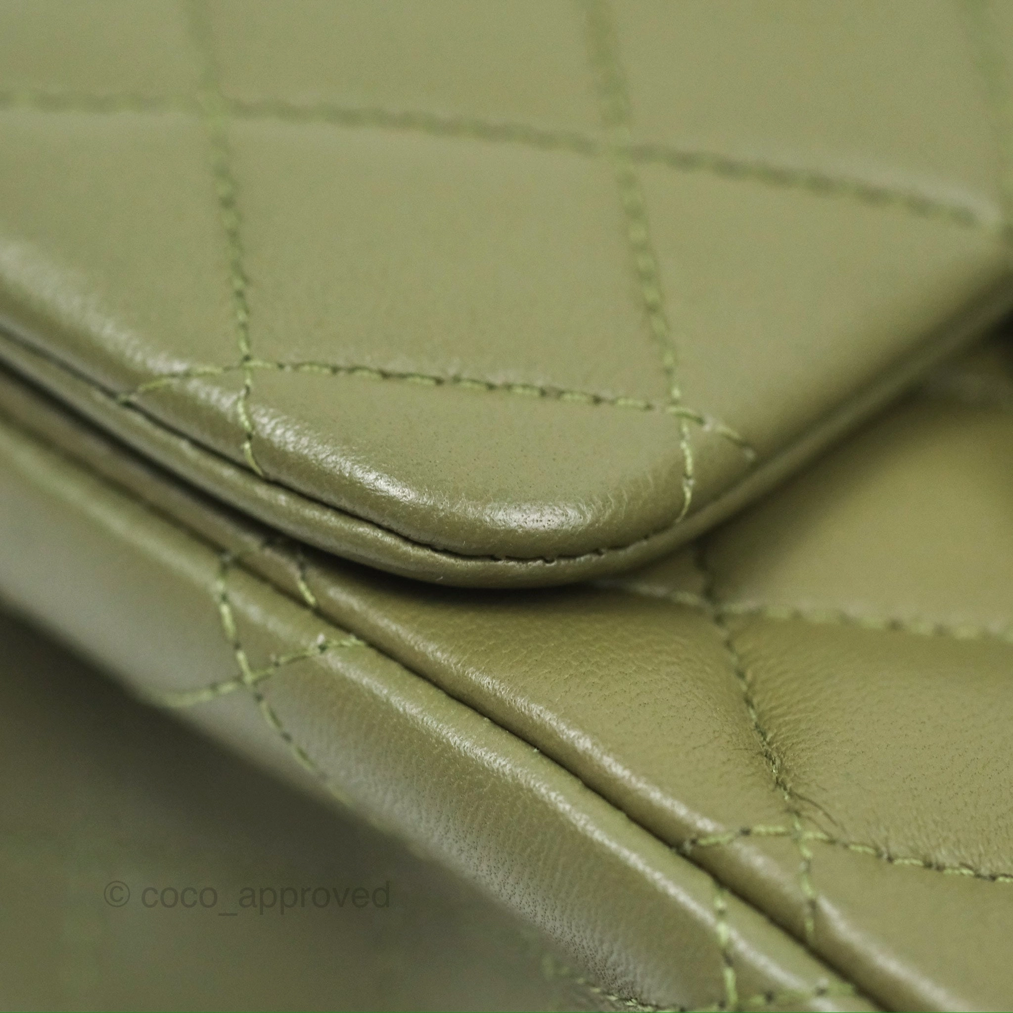 Chanel Mini Square Quilted Olive Green Lambskin Silver Hardware