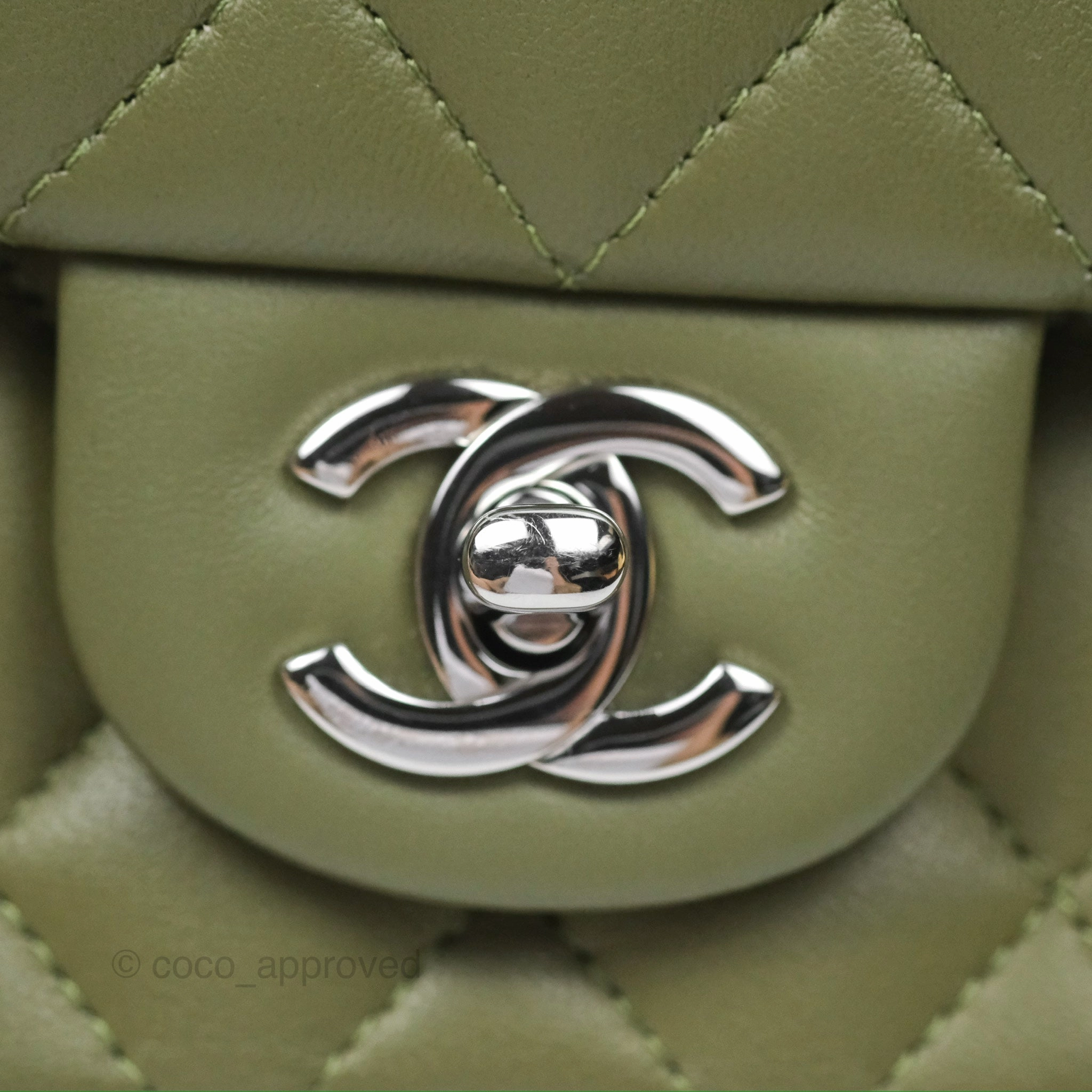 Chanel Mini Square Quilted Olive Green Lambskin Silver Hardware