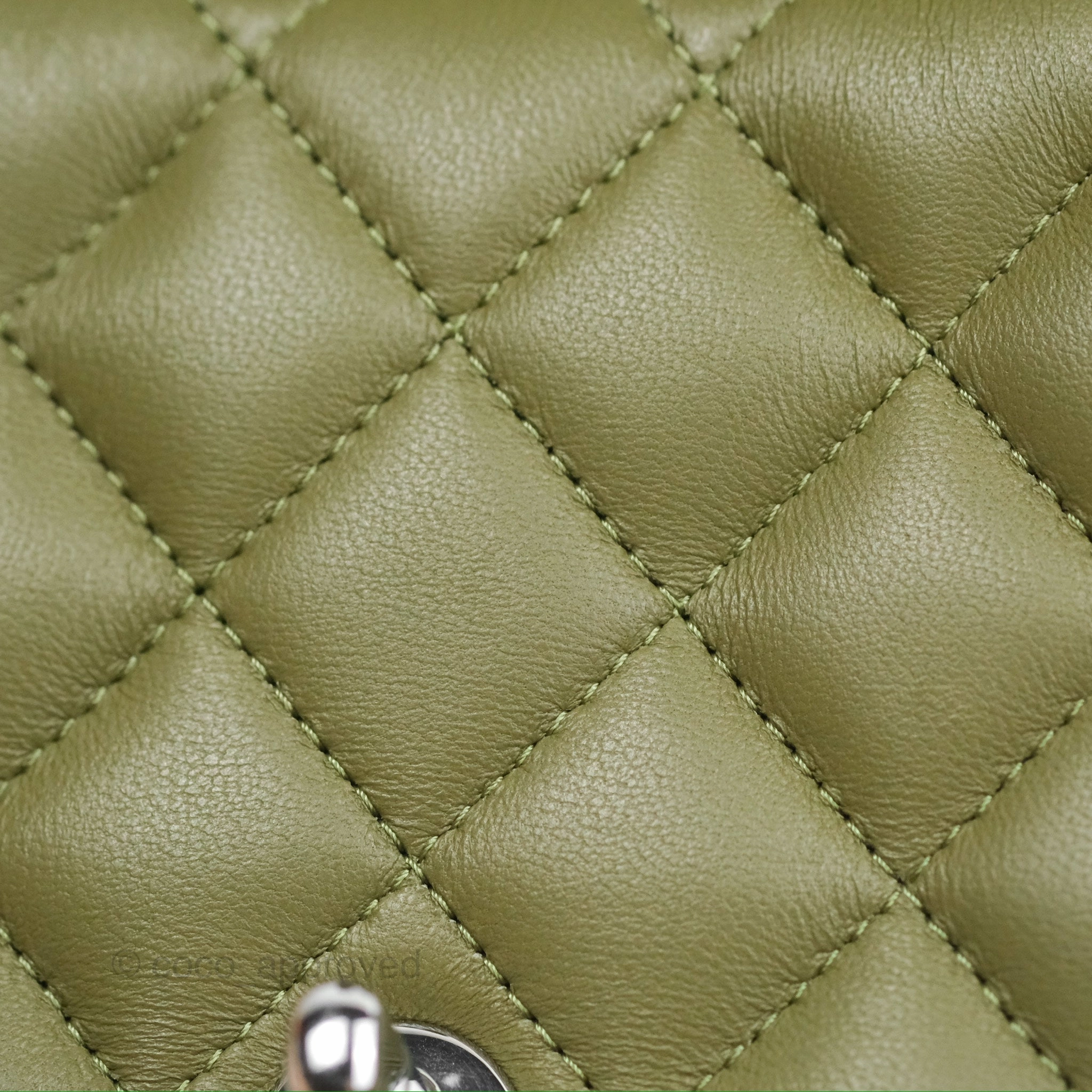 Chanel Mini Square Quilted Olive Green Lambskin Silver Hardware