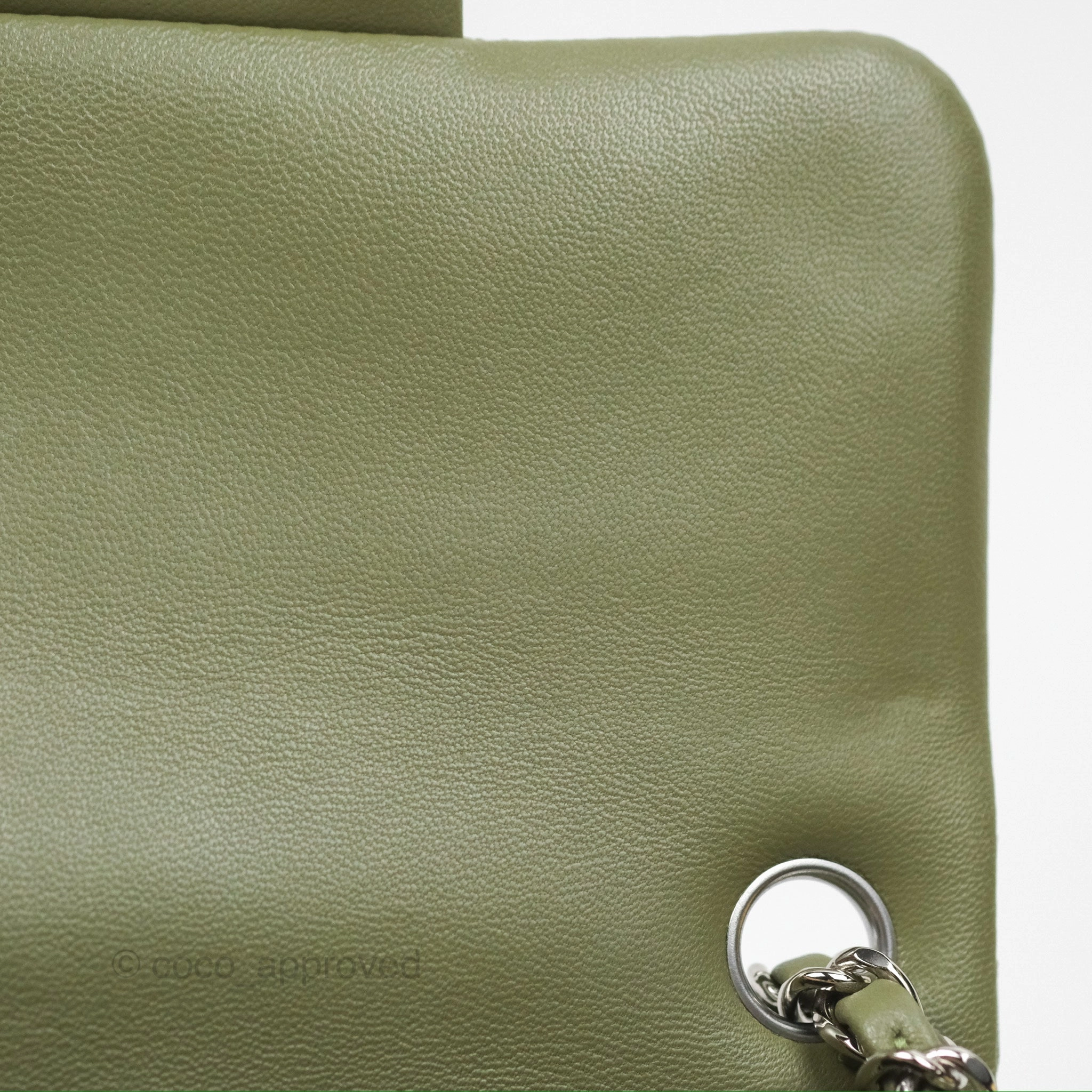 Chanel Mini Square Quilted Olive Green Lambskin Silver Hardware