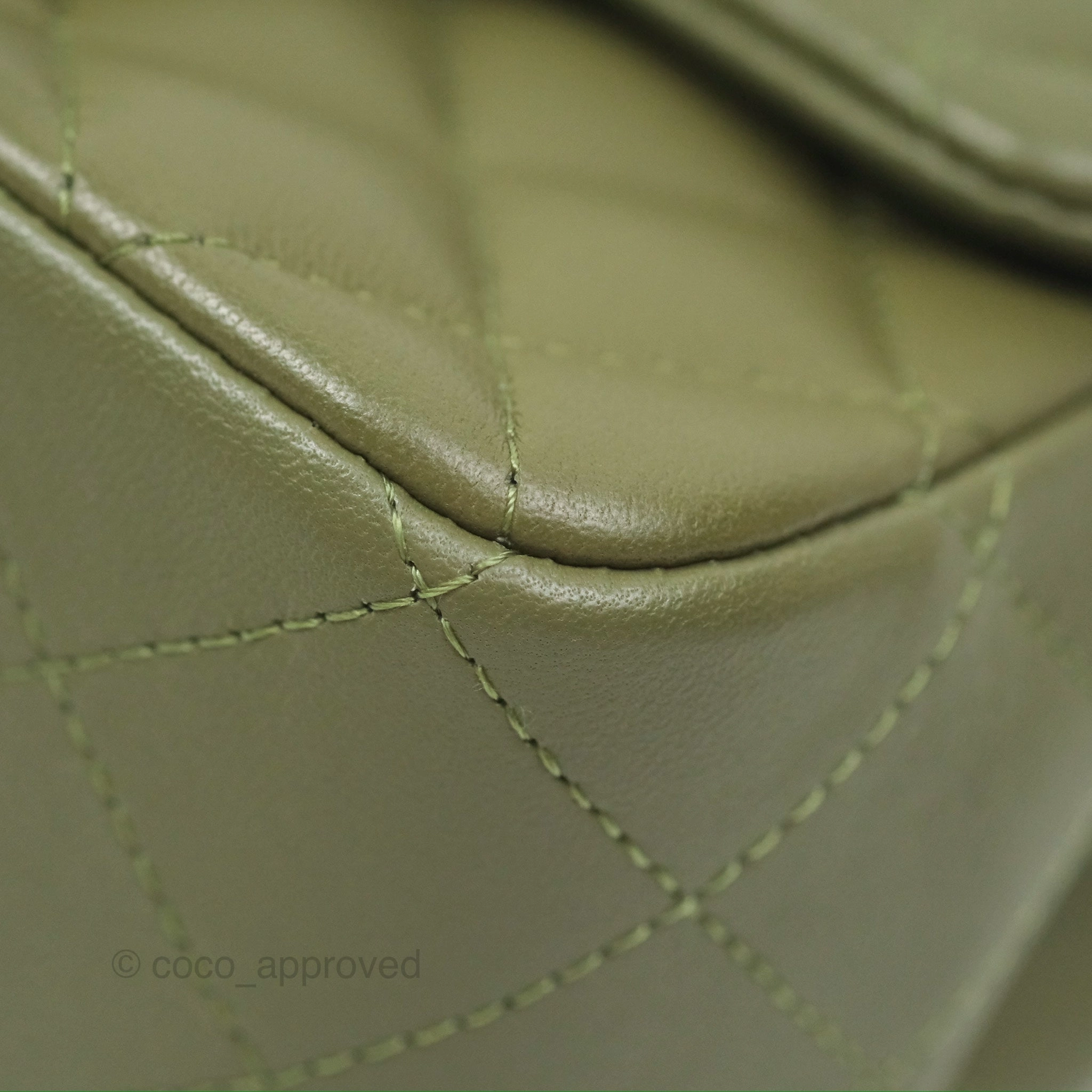Chanel Mini Square Quilted Olive Green Lambskin Silver Hardware
