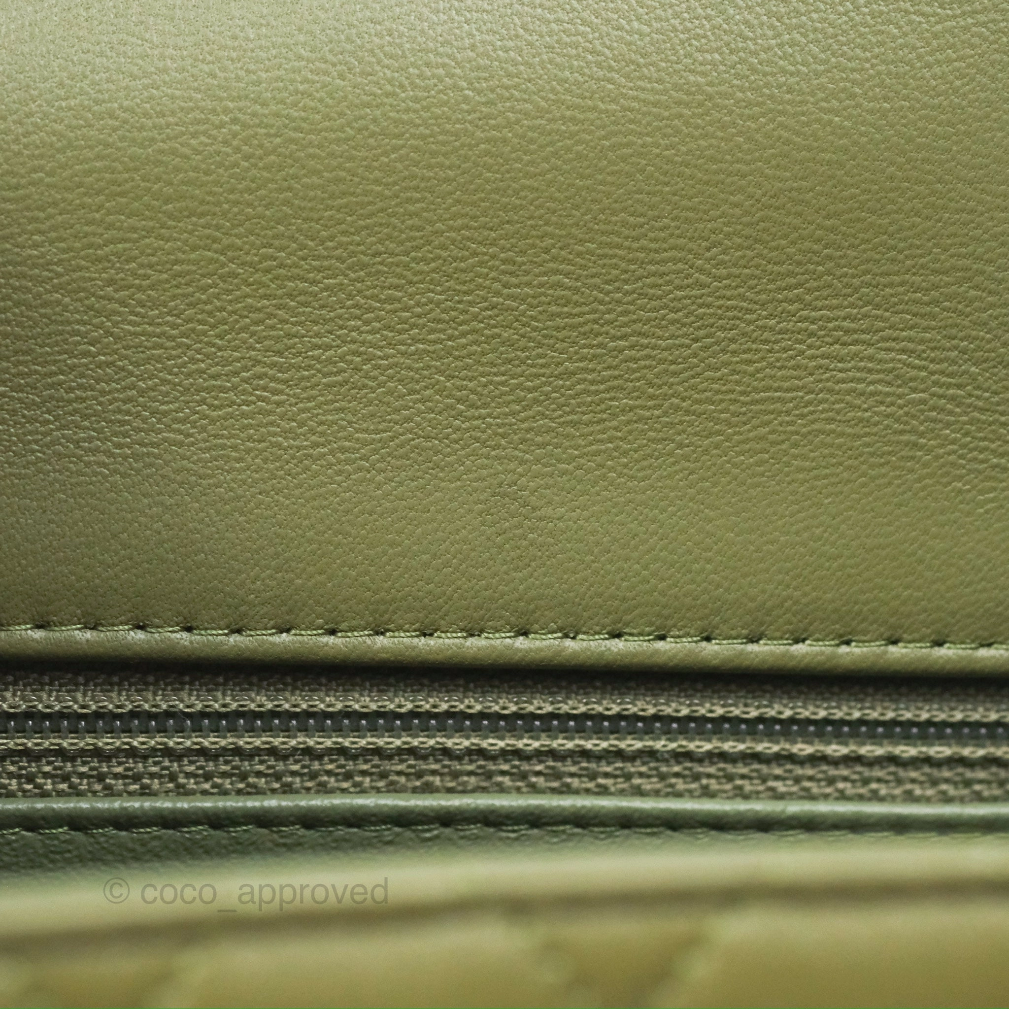 Chanel Mini Square Quilted Olive Green Lambskin Silver Hardware