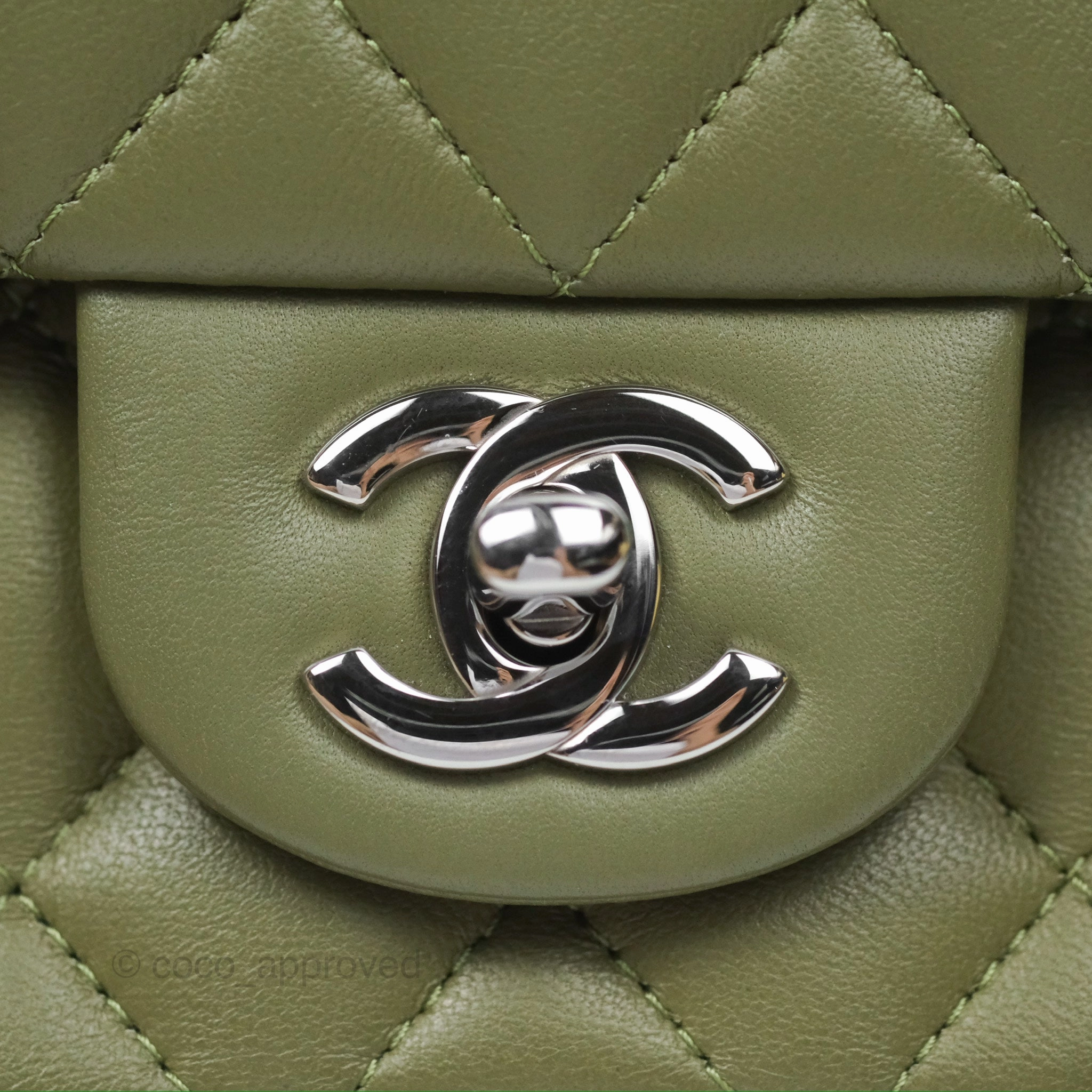 Chanel Mini Square Quilted Olive Green Lambskin Silver Hardware