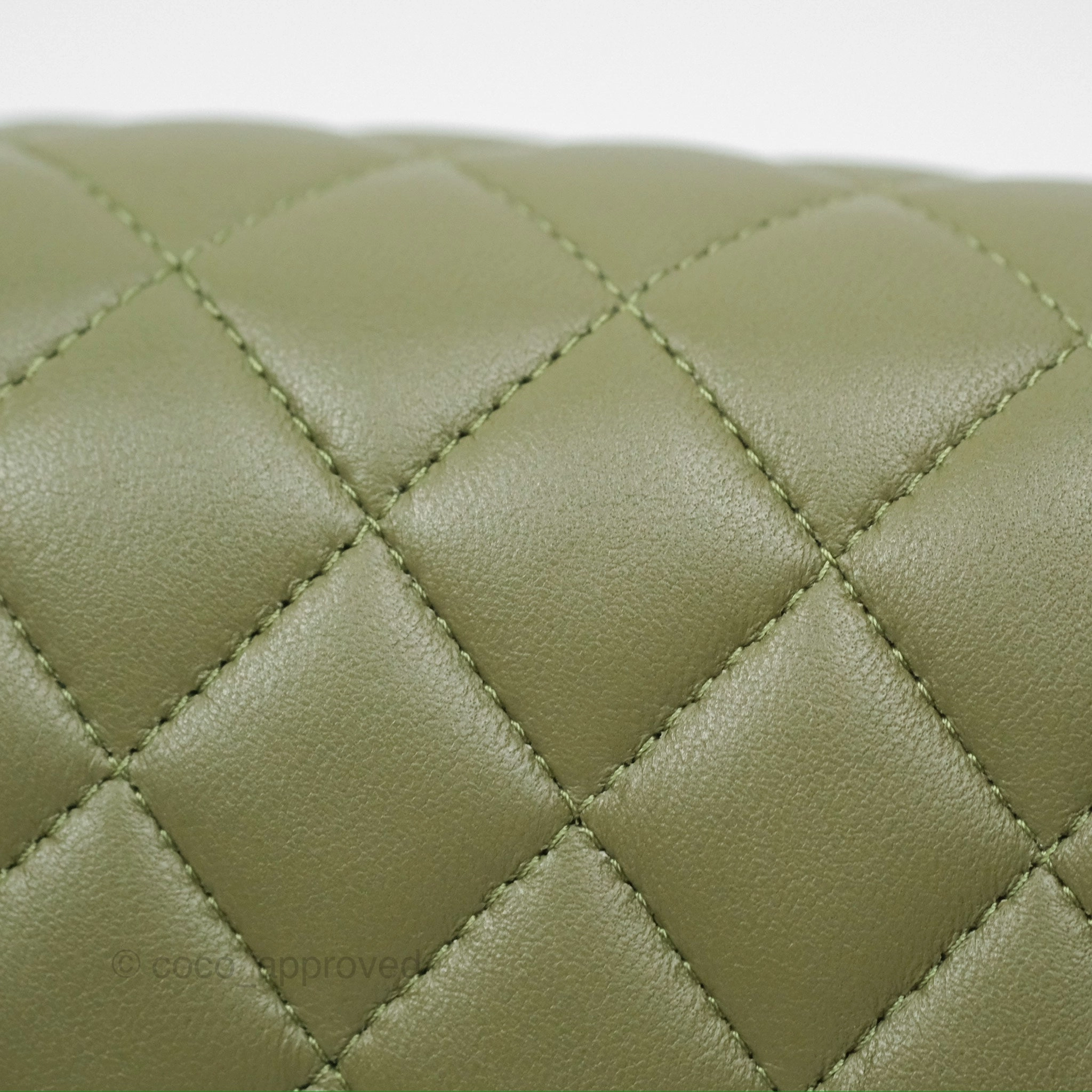 Chanel Mini Square Quilted Olive Green Lambskin Silver Hardware