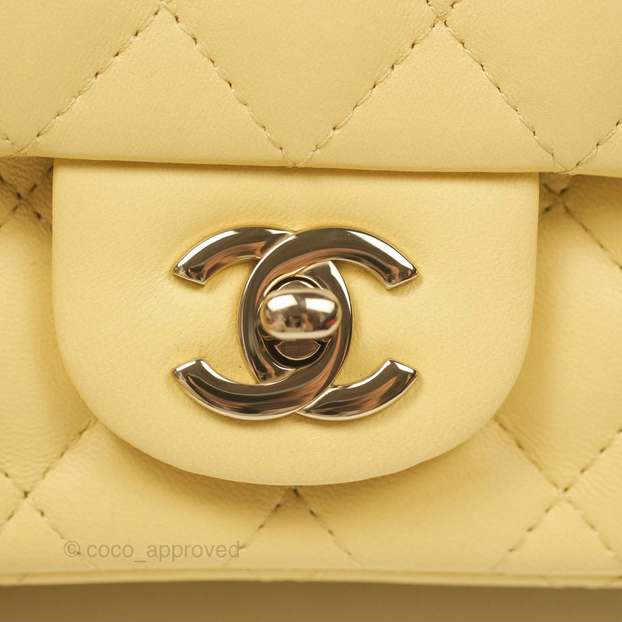Chanel Mini Square Quilted Yellow Lambskin Gold Hardware