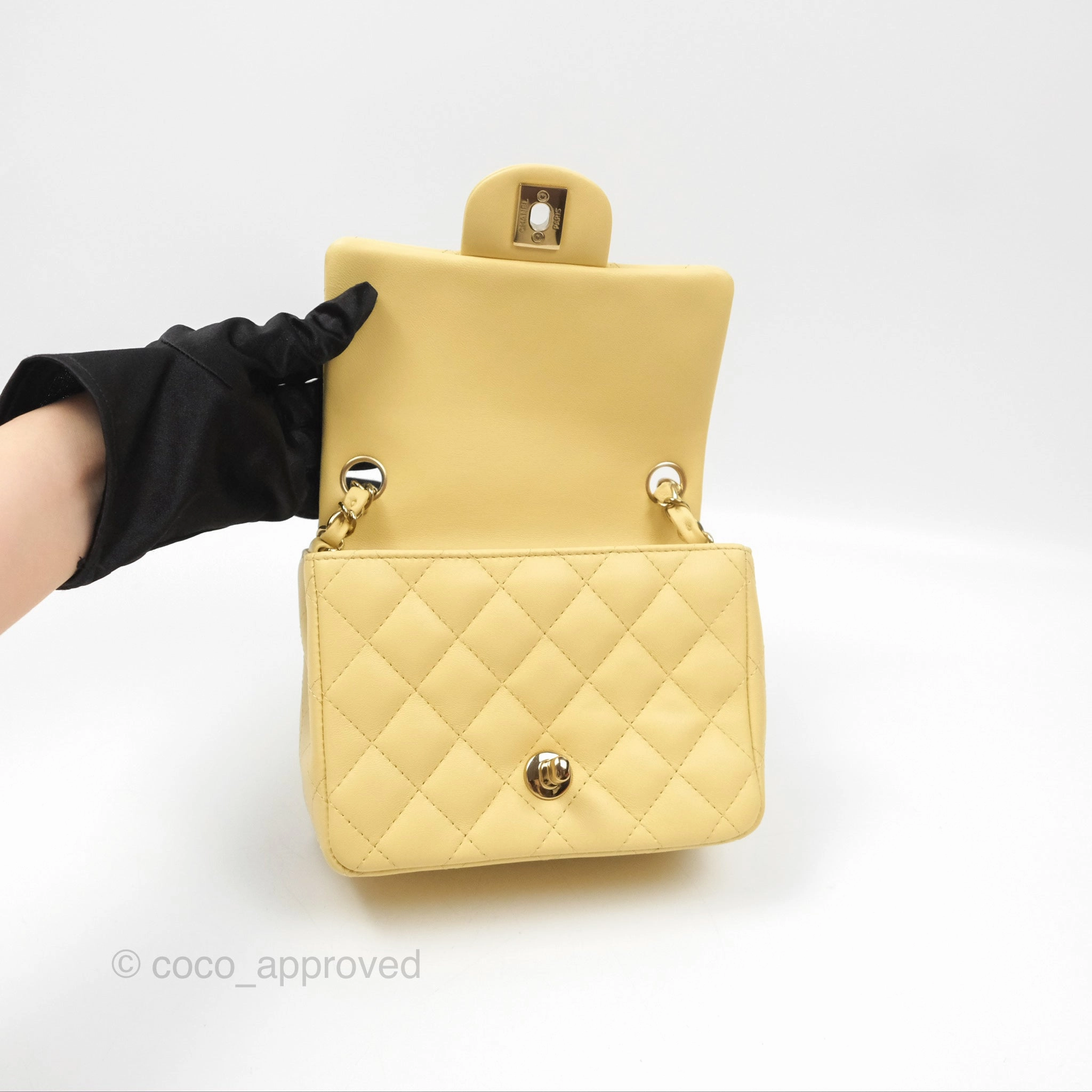 Chanel Mini Square Quilted Yellow Lambskin Gold Hardware